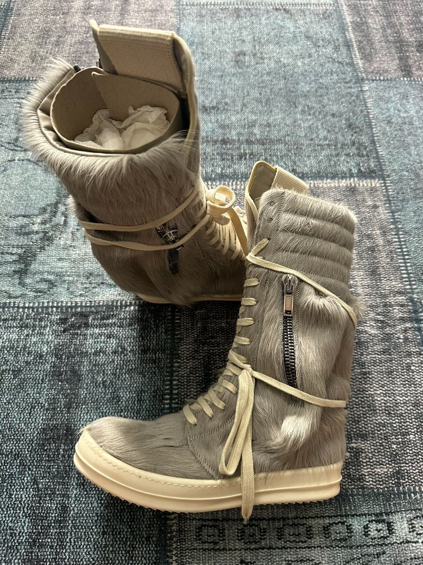 Rick Owens Rick Owens Gray Cow Hair Cargo Boots Size US 6 / IT 36 - 4 Thumbnail