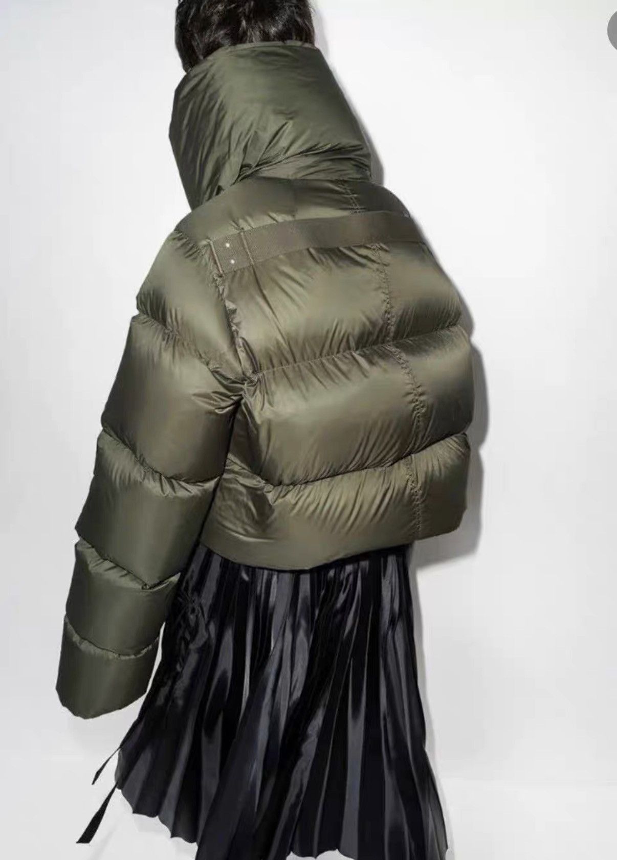 Rick Owens Green Cropped Puffer Jacket with High Collar Size US XS / EU 42 / 0 - 7 Thumbnail
