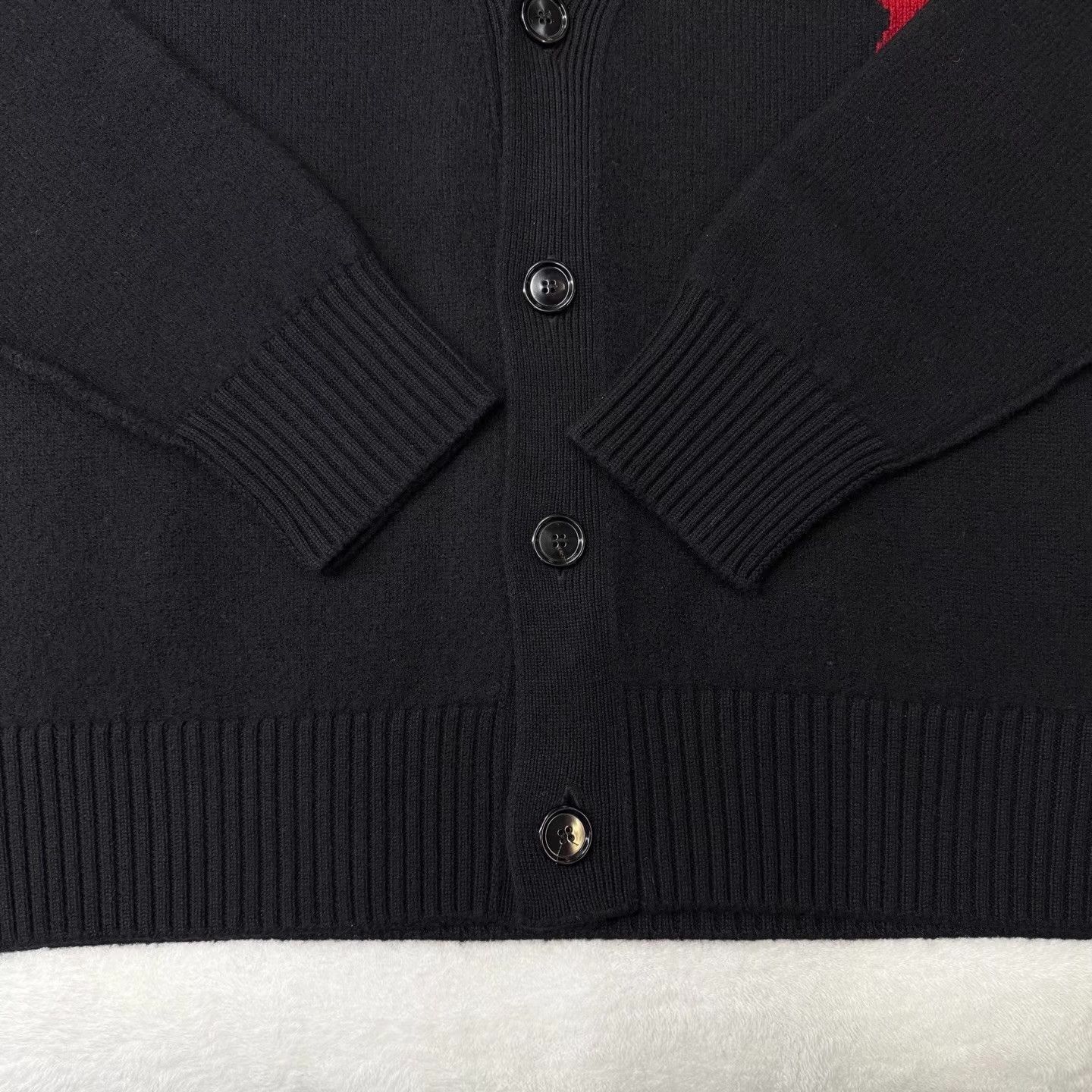 AMI Black V-Neck Cardigan with Red Heart & A Design Size US L / EU 52-54 / 3 - 2 Thumbnail