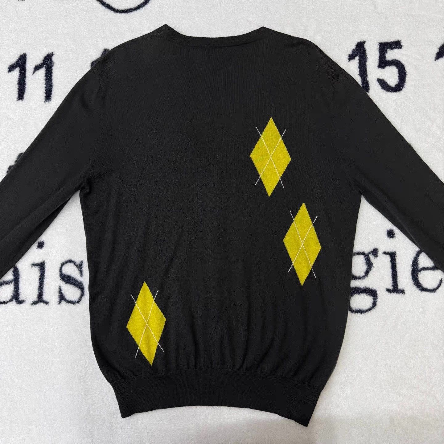 Hermes Black Cardigan with Yellow Diamond Patterns, Long Sleeve Size US L / EU 52-54 / 3 - 3 Thumbnail