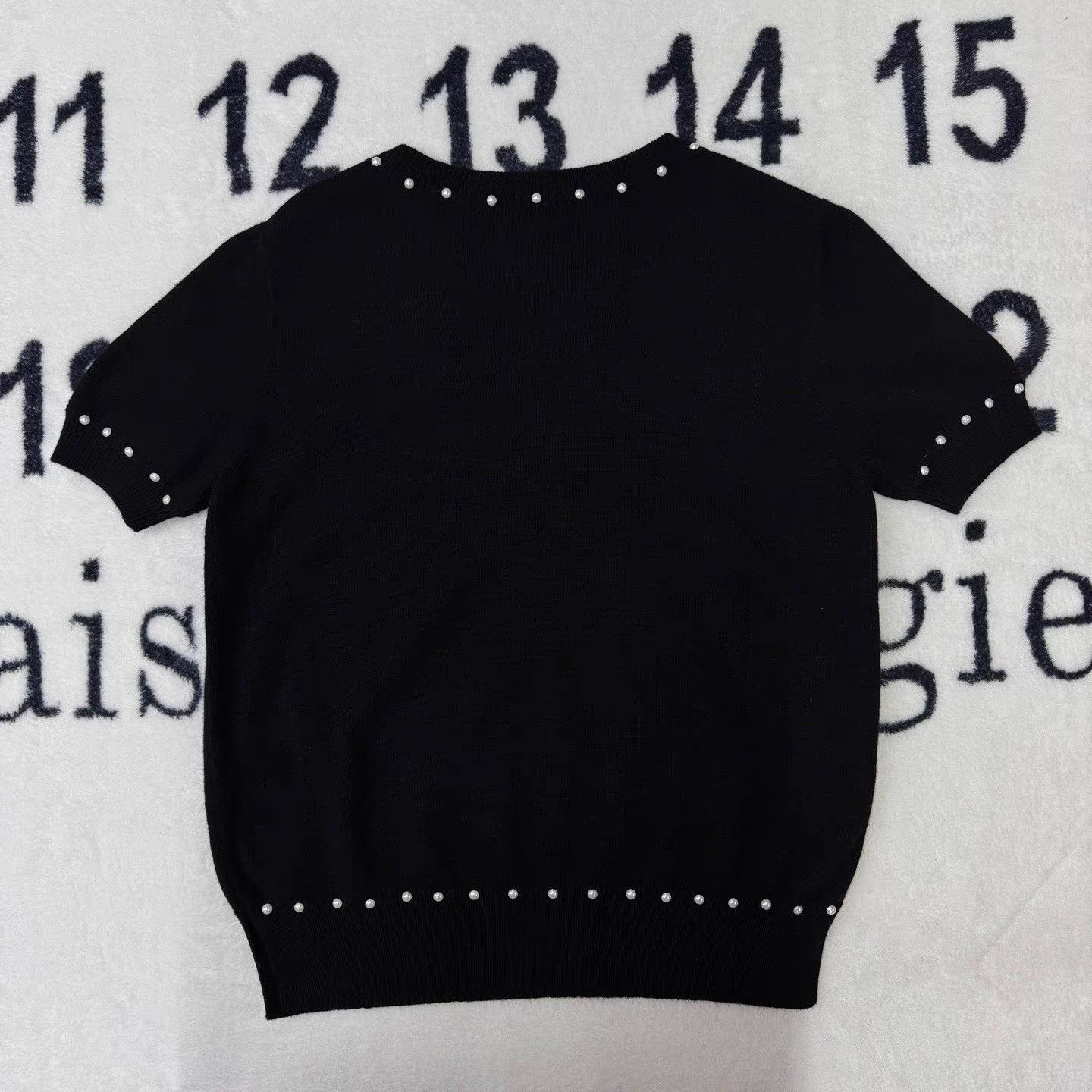 Chanel Black Short Sleeve Knit Top with Pearl Accents Size US L / EU 52-54 / 3 - 2 Thumbnail