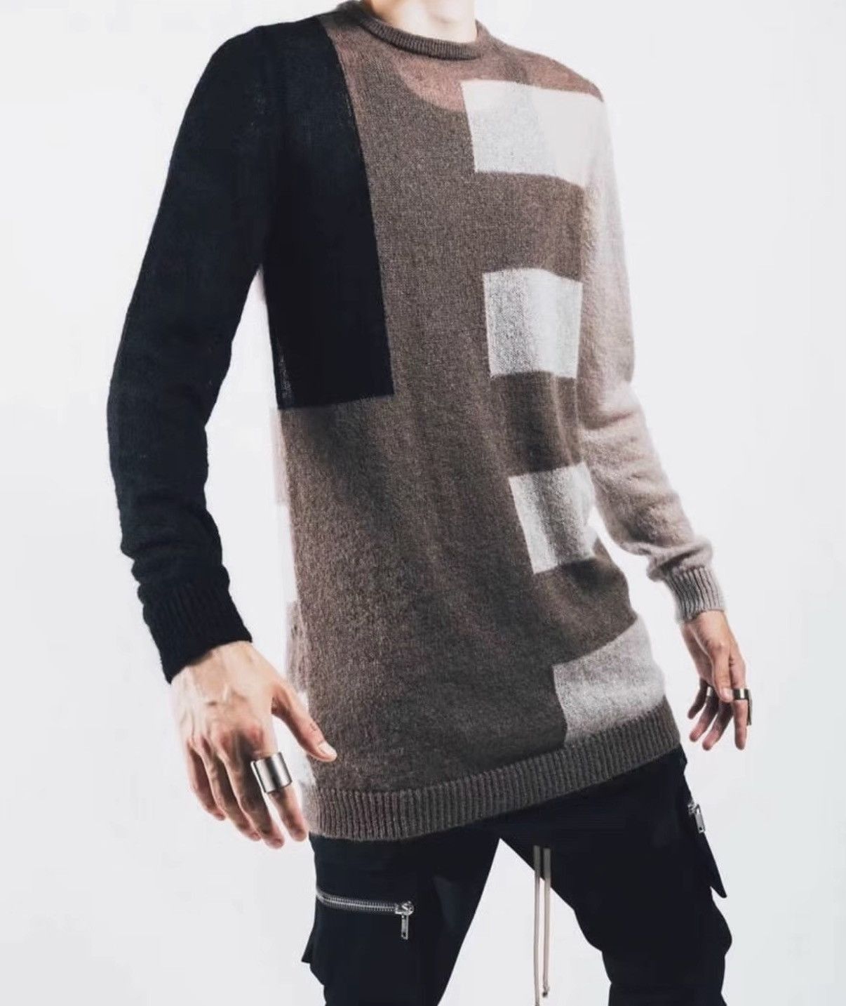 Rick Owens Beige Color Block Pattern Sweater Size M Size US M / EU 48-50 / 2 - 6 Thumbnail