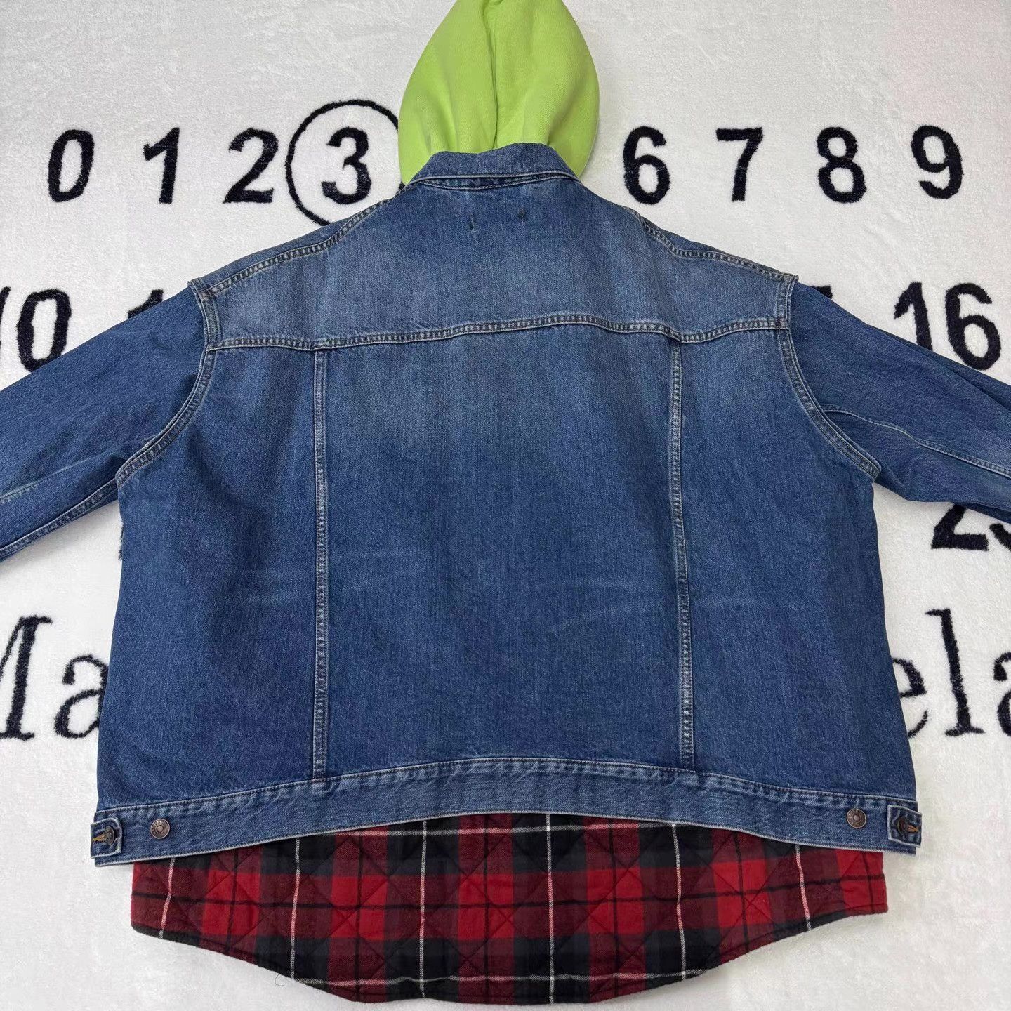 Balenciaga Blue Denim Jacket with Green Hood and Plaid Lining Size US XL / EU 56 / 4 - 4 Thumbnail