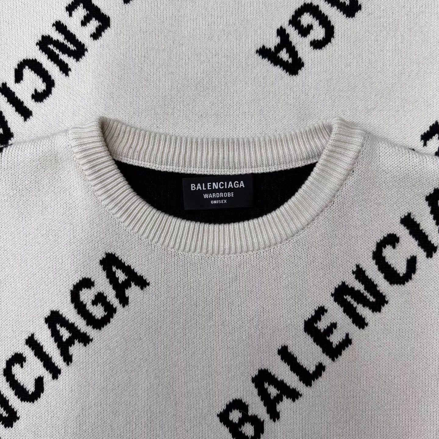 Balenciaga Beige All-Over Logo Pattern Sweater Size S Size US S / EU 44-46 / 1 - 5 Thumbnail