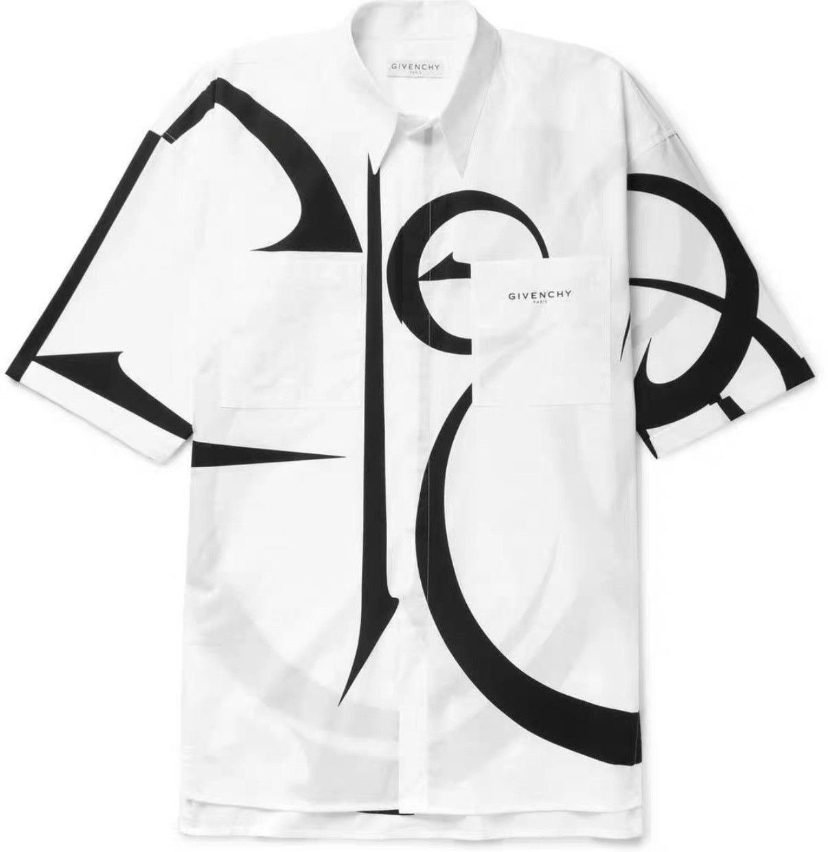 Givenchy White Short-Sleeve Shirt with Black Abstract Patterns Size US S / EU 44-46 / 1 - 7 Thumbnail