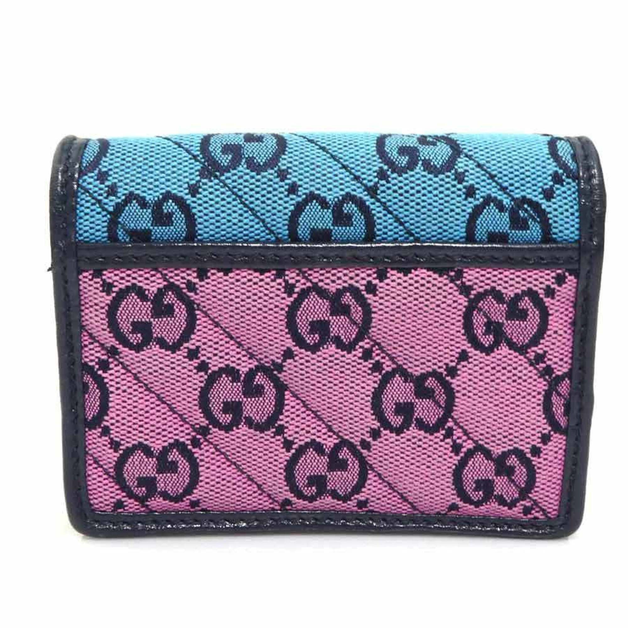 Gucci Gucci Bi-fold wallet GG Marmont canvas Blue Pink Men's Women's 466492 Free shipping h32096a Size ONE SIZE - 2 Thumbnail