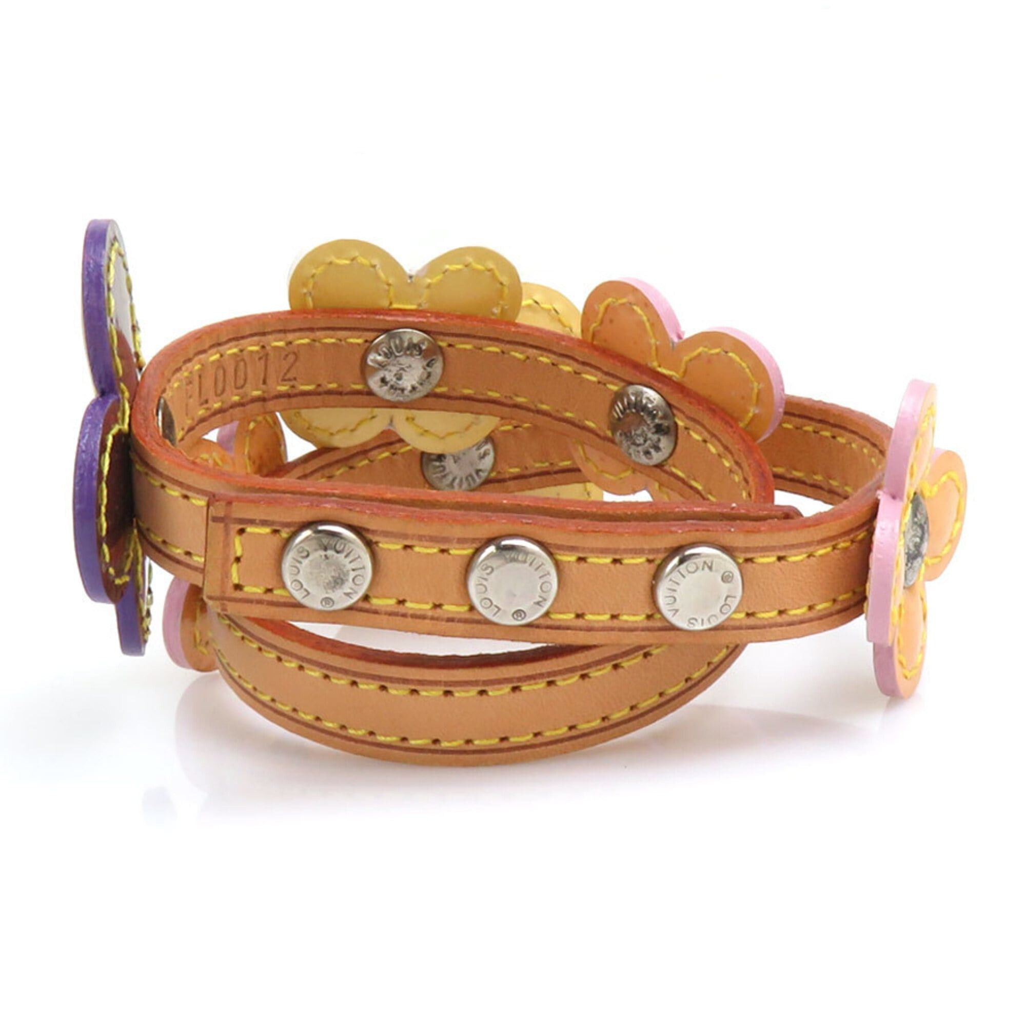 Louis Vuitton Louis Vuitton Flower Lexington Bracelet, Leather, Patent Beige, Multicolor, Silver, Men's, Free Shipping, e61698 Size ONE SIZE - 3 Thumbnail