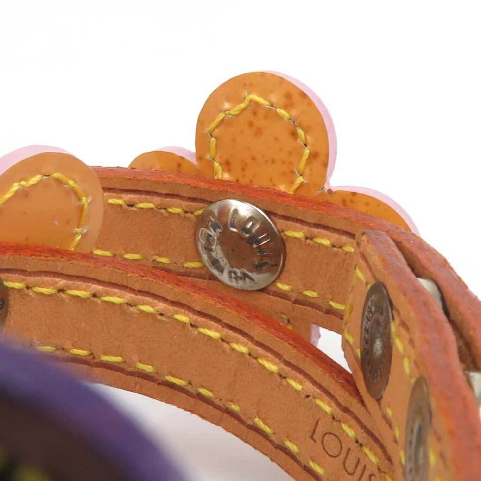 Louis Vuitton Louis Vuitton Flower Lexington Bracelet, Leather, Patent Beige, Multicolor, Silver, Men's, Free Shipping, e61698 Size ONE SIZE - 7 Thumbnail