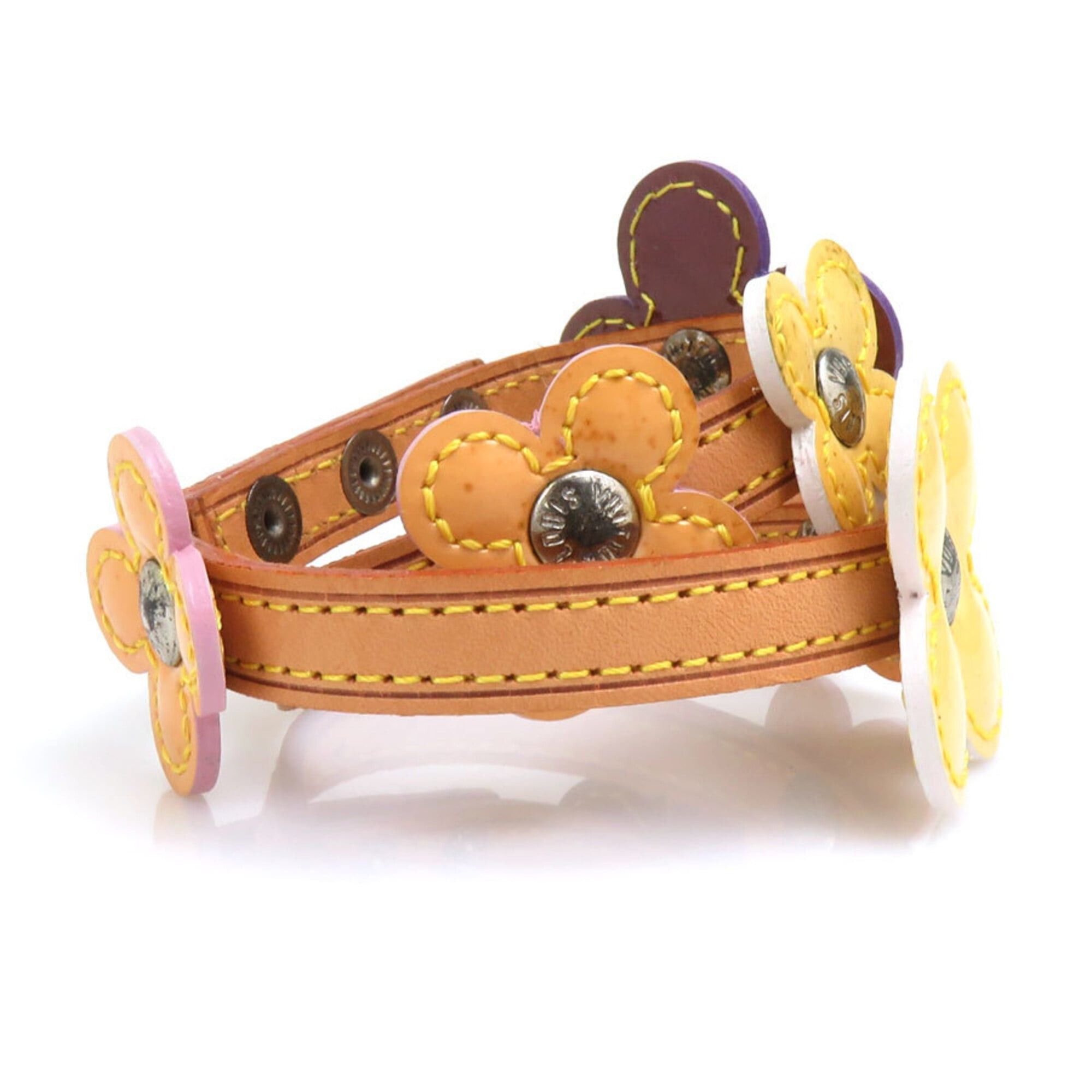 Louis Vuitton Louis Vuitton Flower Lexington Bracelet, Leather, Patent Beige, Multicolor, Silver, Men's, Free Shipping, e61698 Size ONE SIZE - 2 Thumbnail