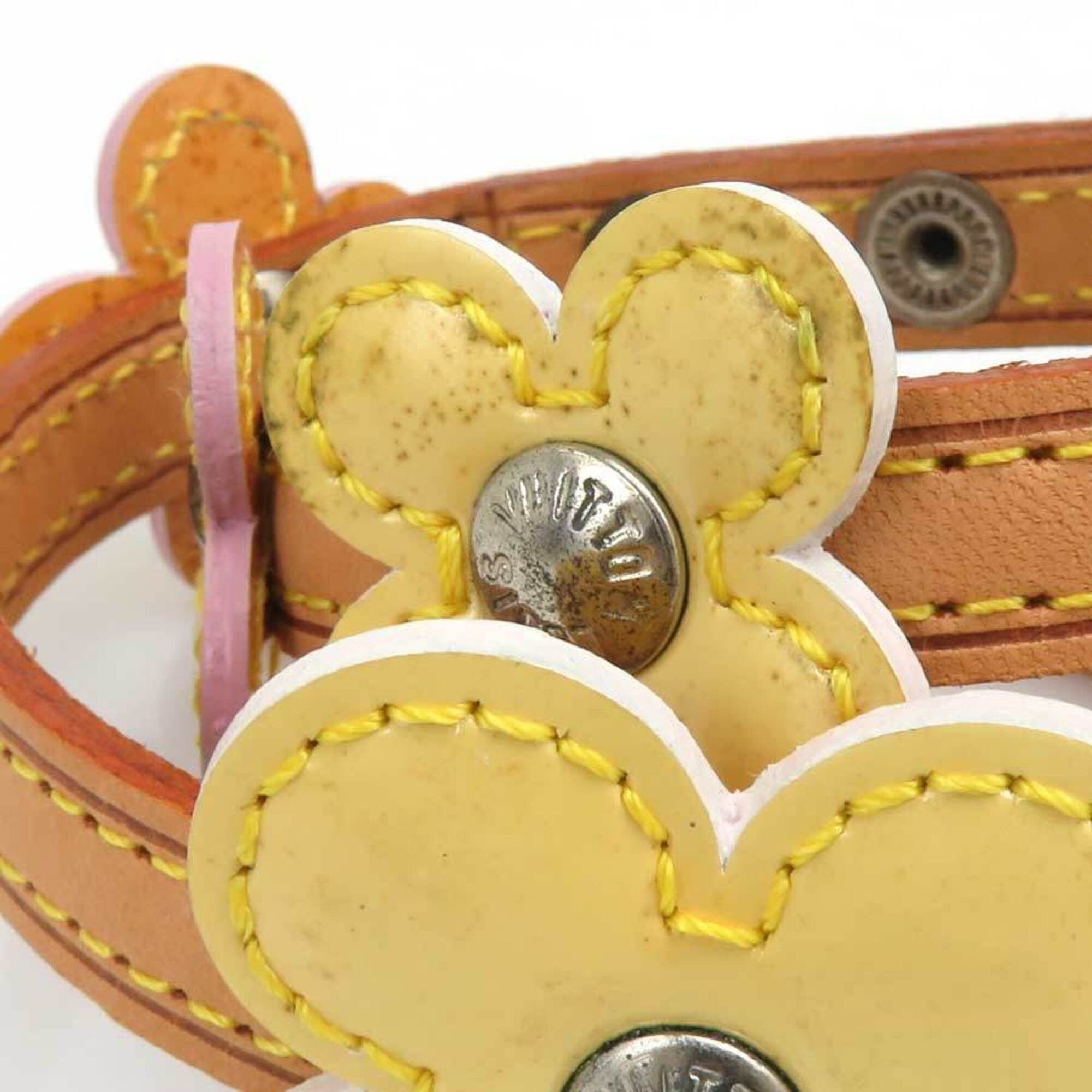 Louis Vuitton Louis Vuitton Flower Lexington Bracelet, Leather, Patent Beige, Multicolor, Silver, Men's, Free Shipping, e61698 Size ONE SIZE - 5 Thumbnail