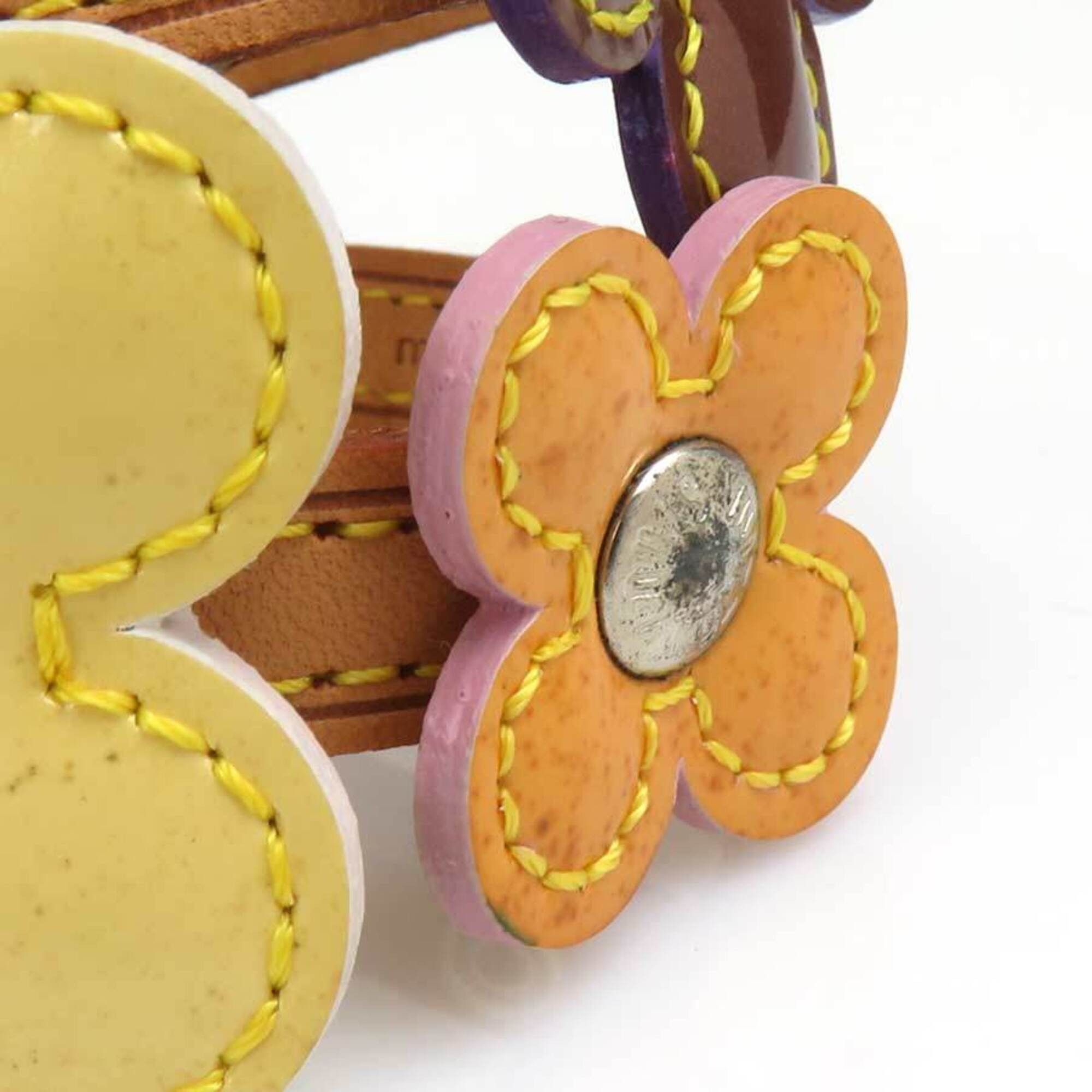 Louis Vuitton Louis Vuitton Flower Lexington Bracelet, Leather, Patent Beige, Multicolor, Silver, Men's, Free Shipping, e61698 Size ONE SIZE - 6 Thumbnail
