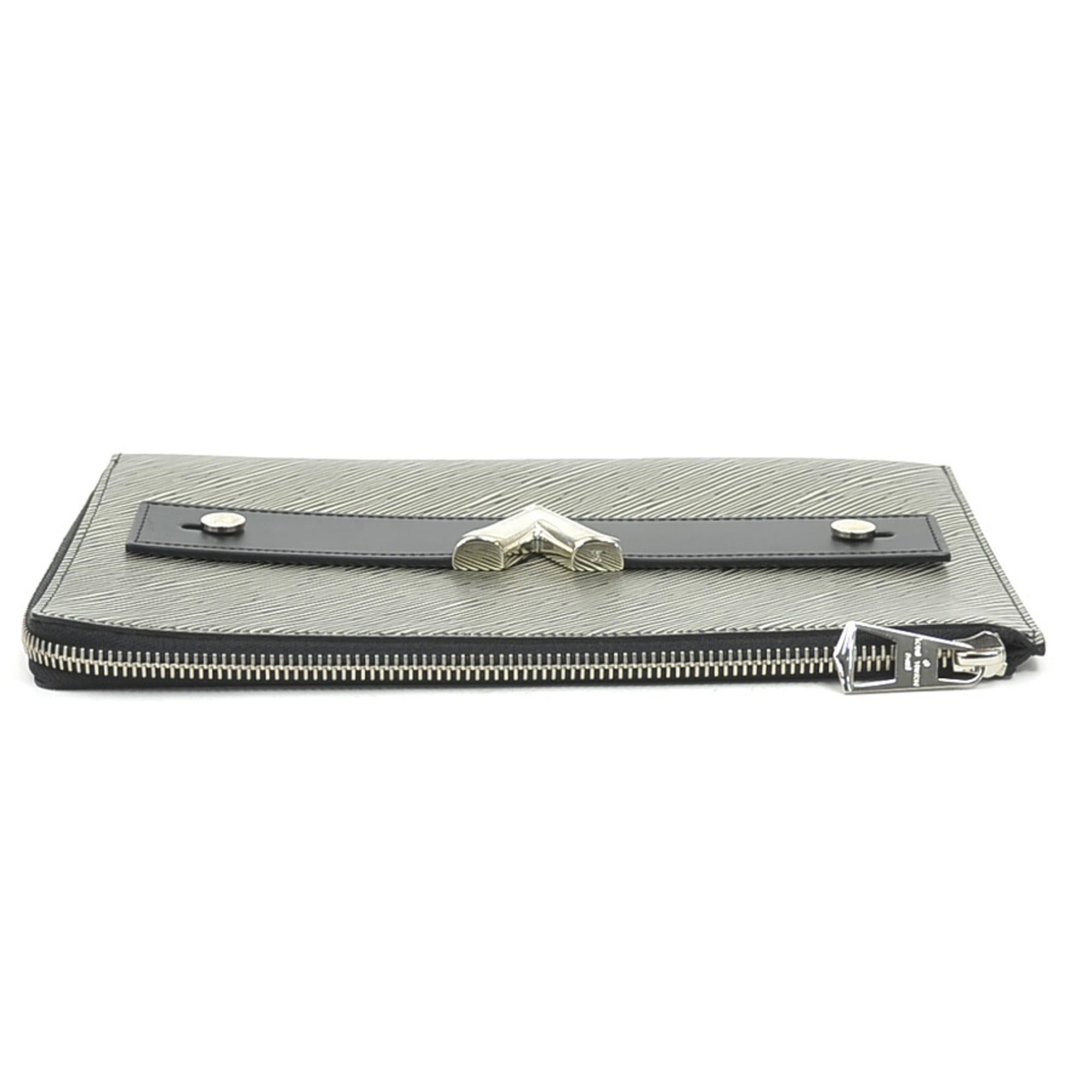Louis Vuitton Louis Vuitton Clutch Bag Epi Platine Pochette Platte Leather Silver Black Men's M62092 Free Shipping e61663 Size ONE SIZE - 3 Thumbnail