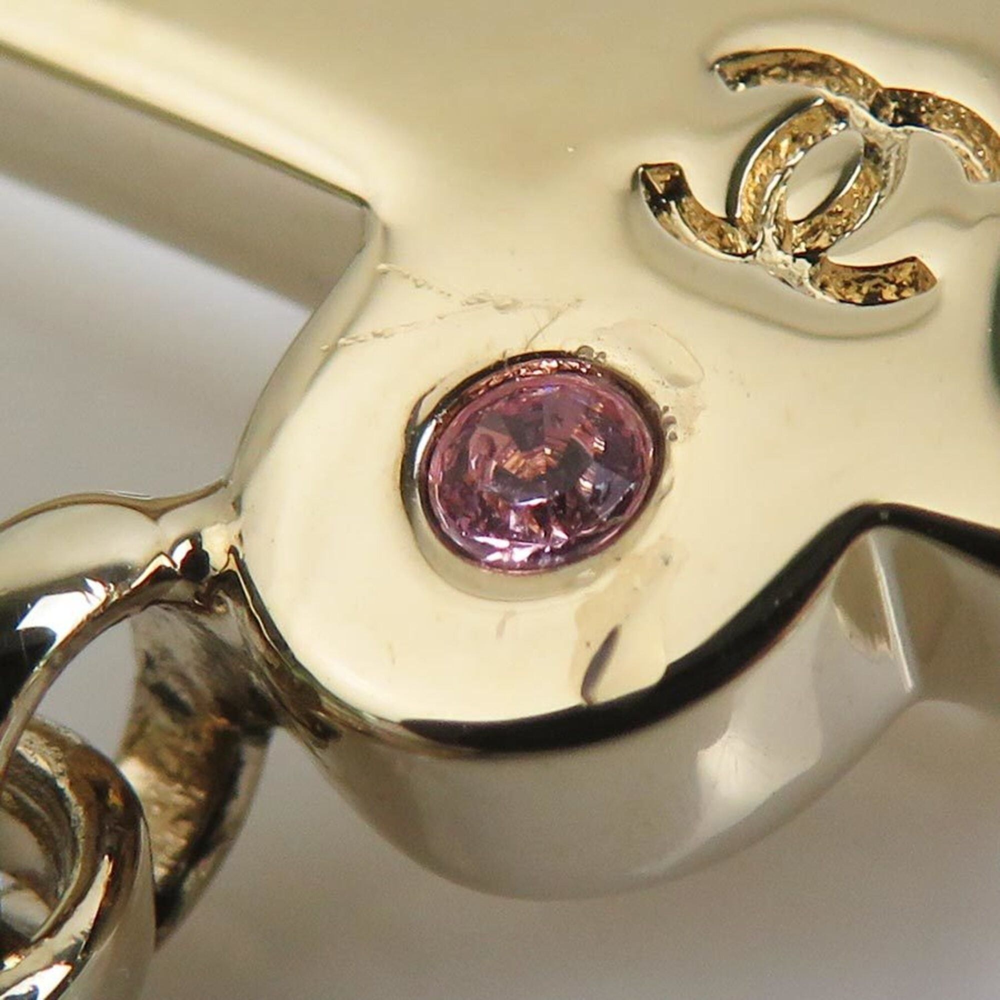Chanel Chanel brooch, heart lock & key design, metal, rhinestone, gold, pink, women's, free shipping, e61672a Size ONE SIZE - 5 Thumbnail
