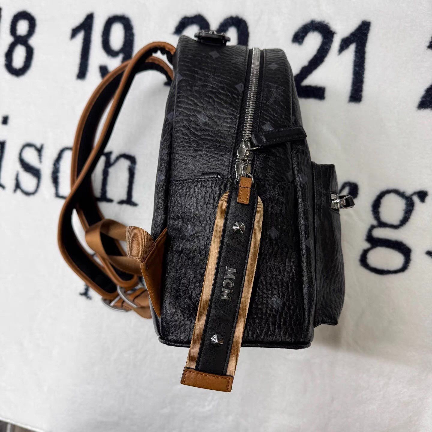 MCM Black Textured Leather Backpack with Front Zip Pocket Size ONE SIZE - 7 Thumbnail