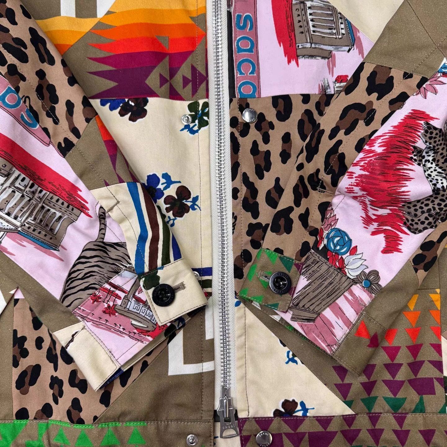 Sacai Multi Color Patchwork Print Zip-Up Jacket XL Size US XL / EU 56 / 4 - 2 Thumbnail