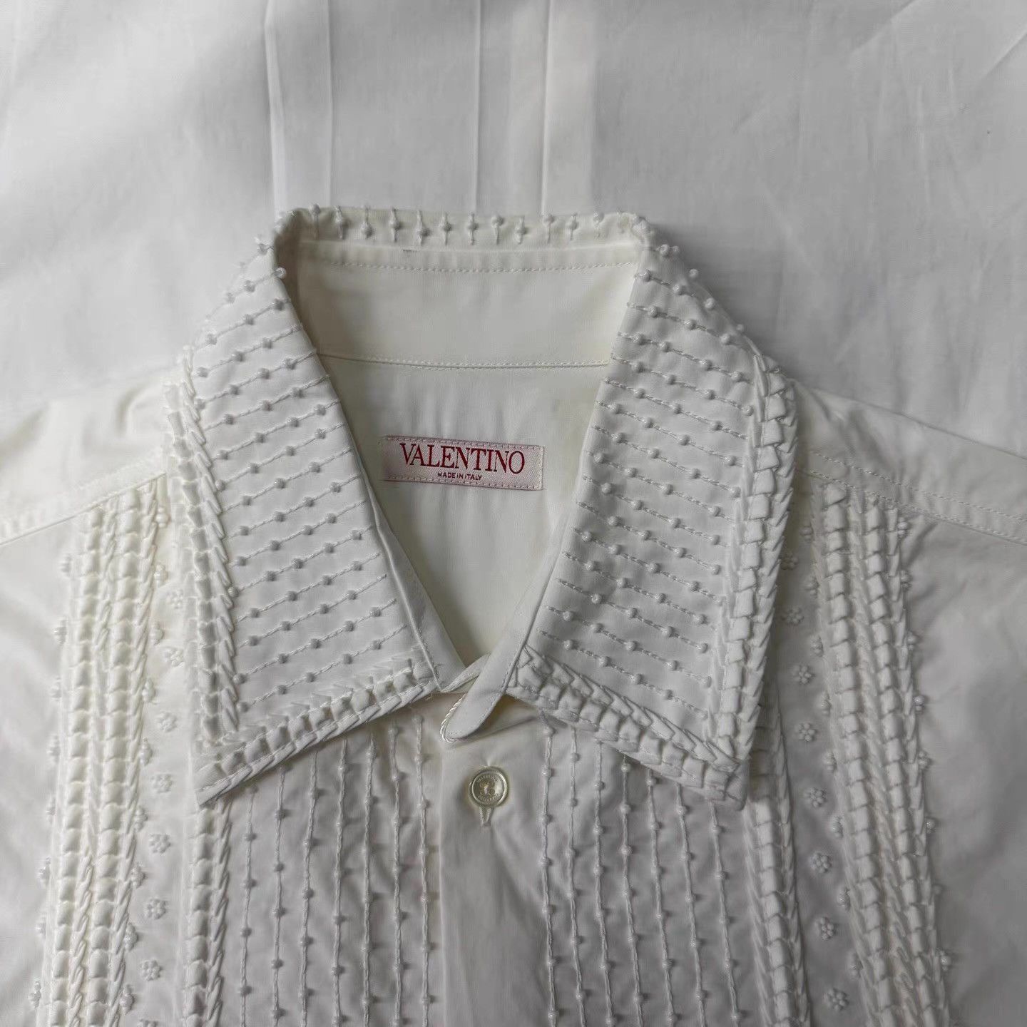 Valentino White Short Sleeve Embroidered Collar Shirt Size US L / EU 52-54 / 3 - 5 Thumbnail