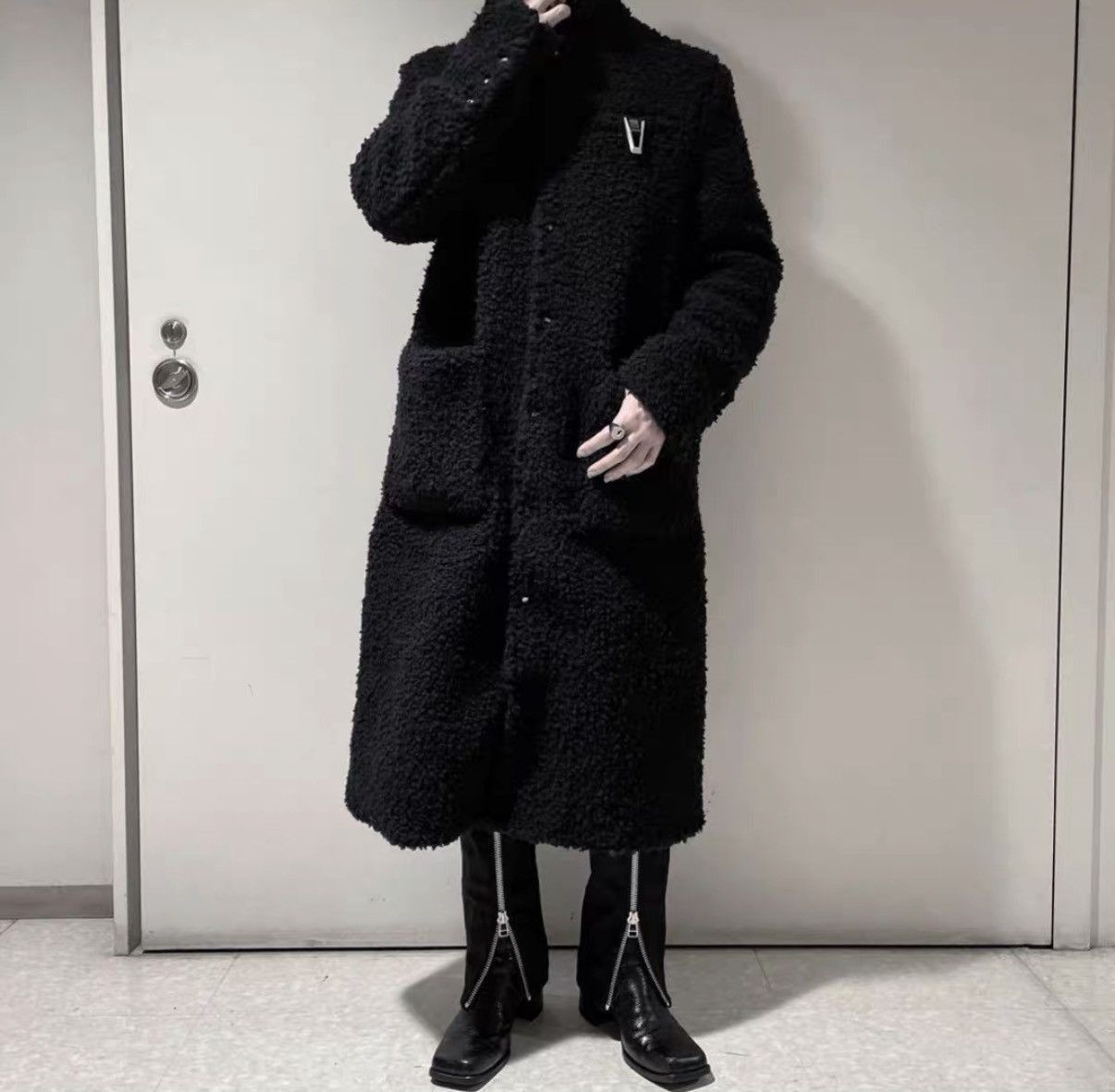 1017 ALYX 9SM Black Longline Textured Fleece Coat Size US M / EU 48-50 / 2 - 7 Thumbnail