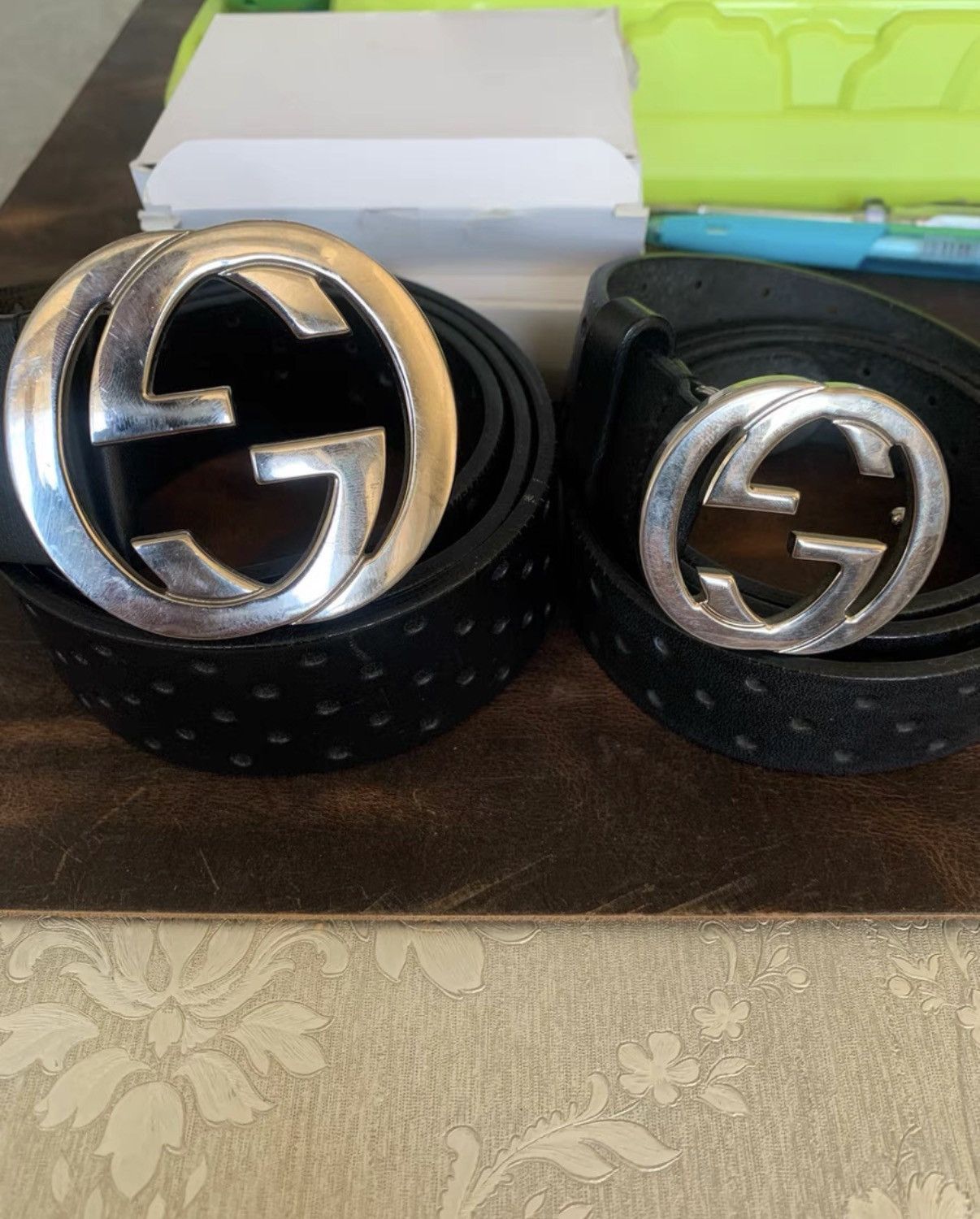 Gucci Black Perforated Leather Belts with Interlocking G Buckle Size ONE SIZE - 2 Thumbnail