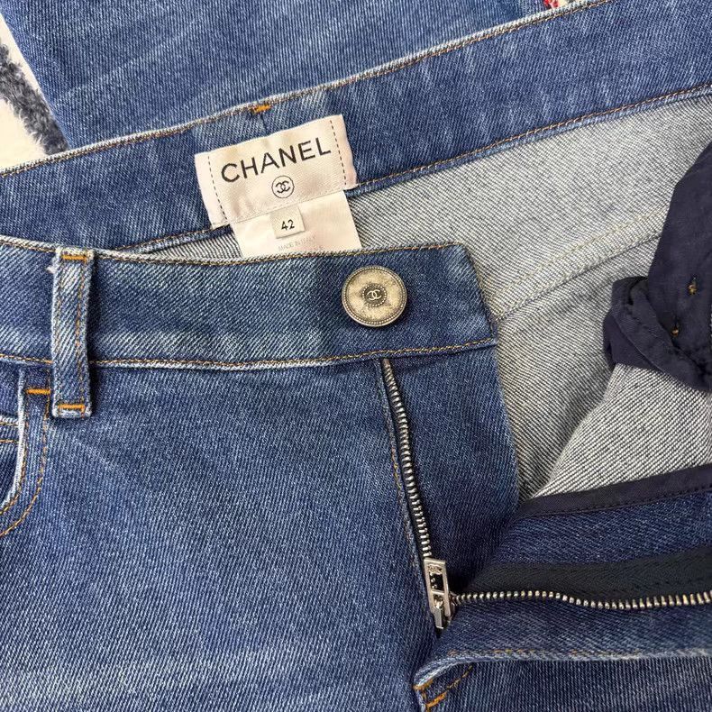 Chanel Blue Denim Pants with Side Stripes Size 42 Size US 27 - 3 Thumbnail