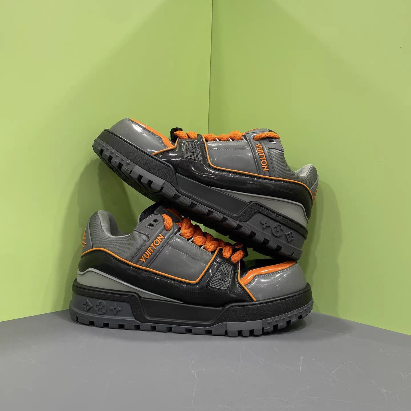 Louis Vuitton Gray Platform Sneakers with Orange Accents Size US 8 / EU 41 - 4 Thumbnail