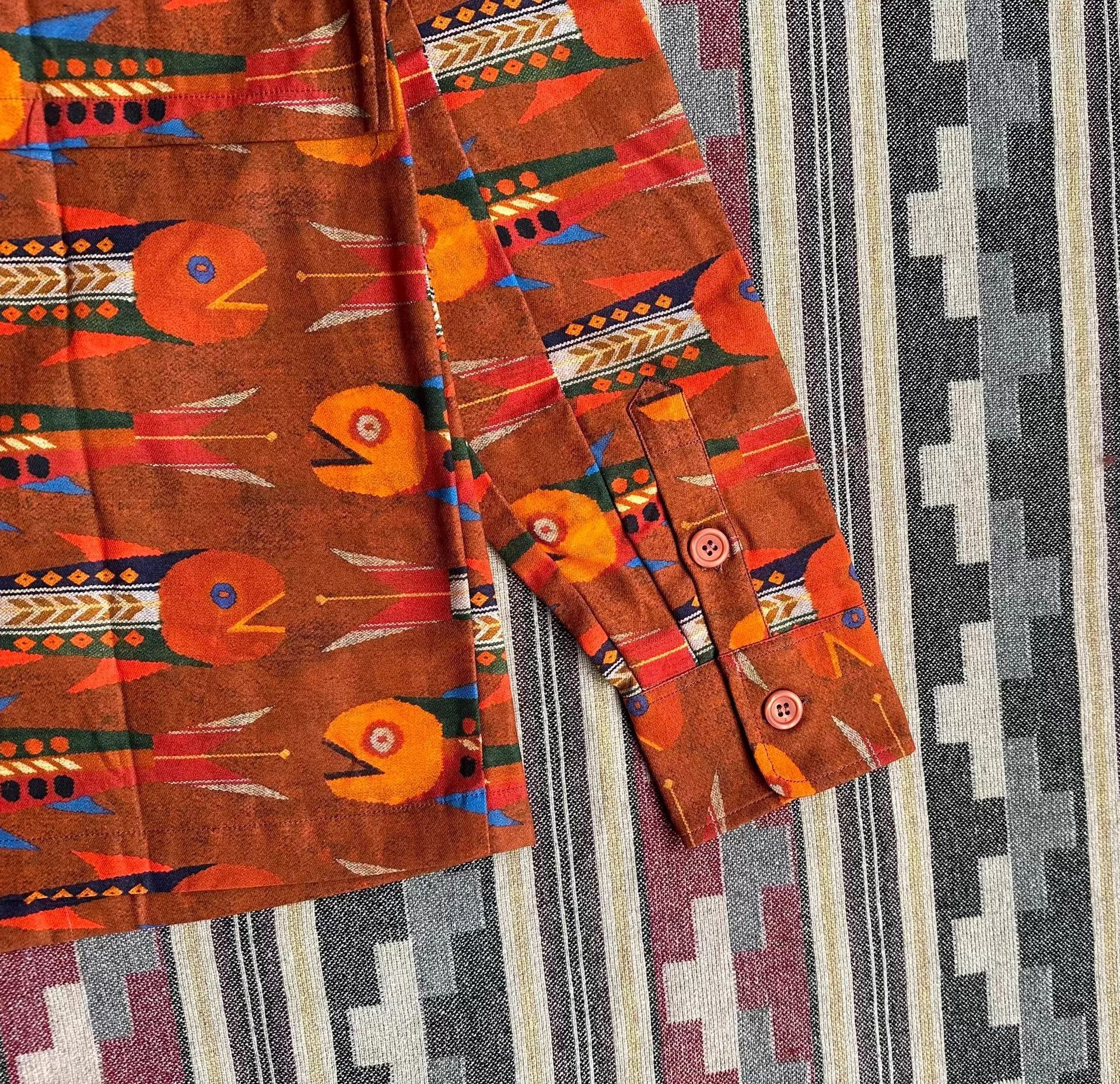 Nigel Cabourn Orange Printed Long-Sleeve Button-Up Shirt Size US S / EU 44-46 / 1 - 4 Thumbnail