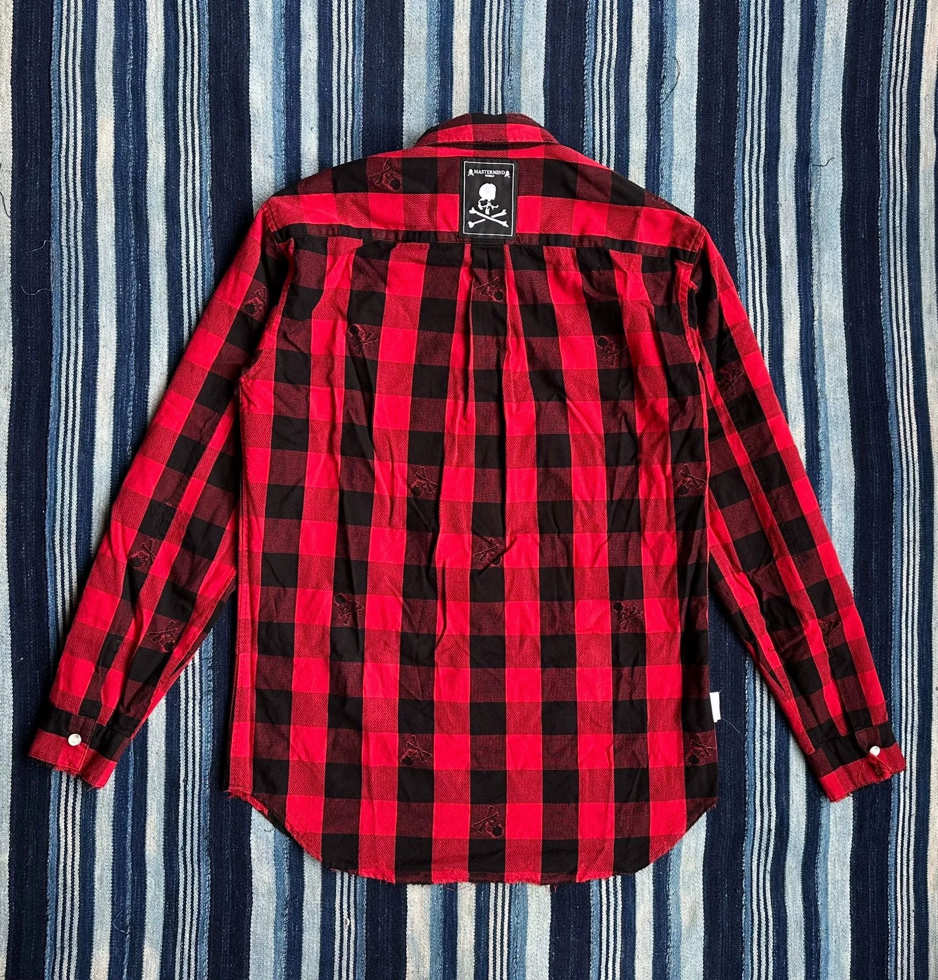 Mastermind Japan Red Black Plaid Distressed Button-Up Shirt Size US S / EU 44-46 / 1 - 7 Thumbnail