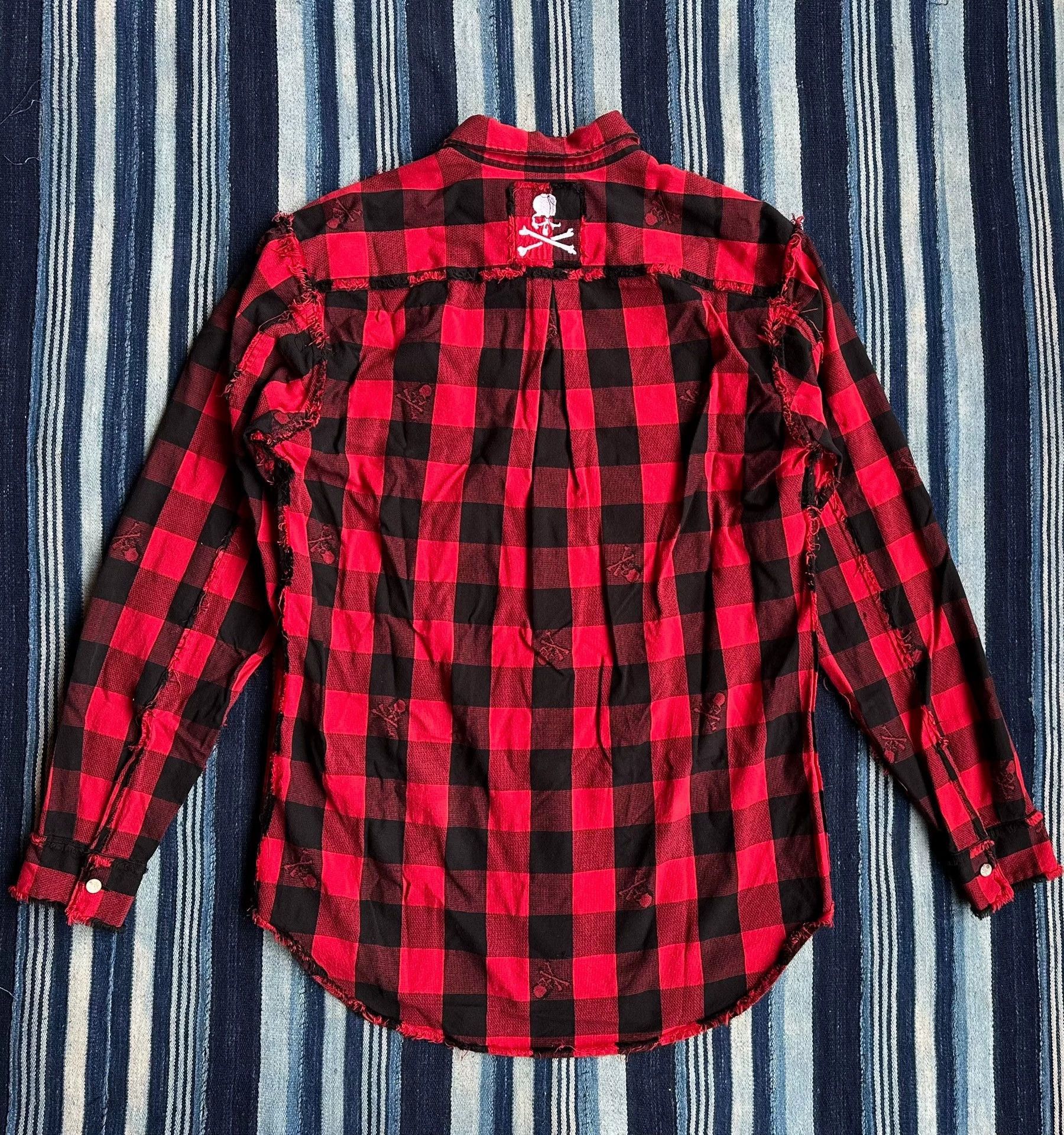 Mastermind Japan Red Black Plaid Distressed Button-Up Shirt Size US S / EU 44-46 / 1 - 2 Thumbnail
