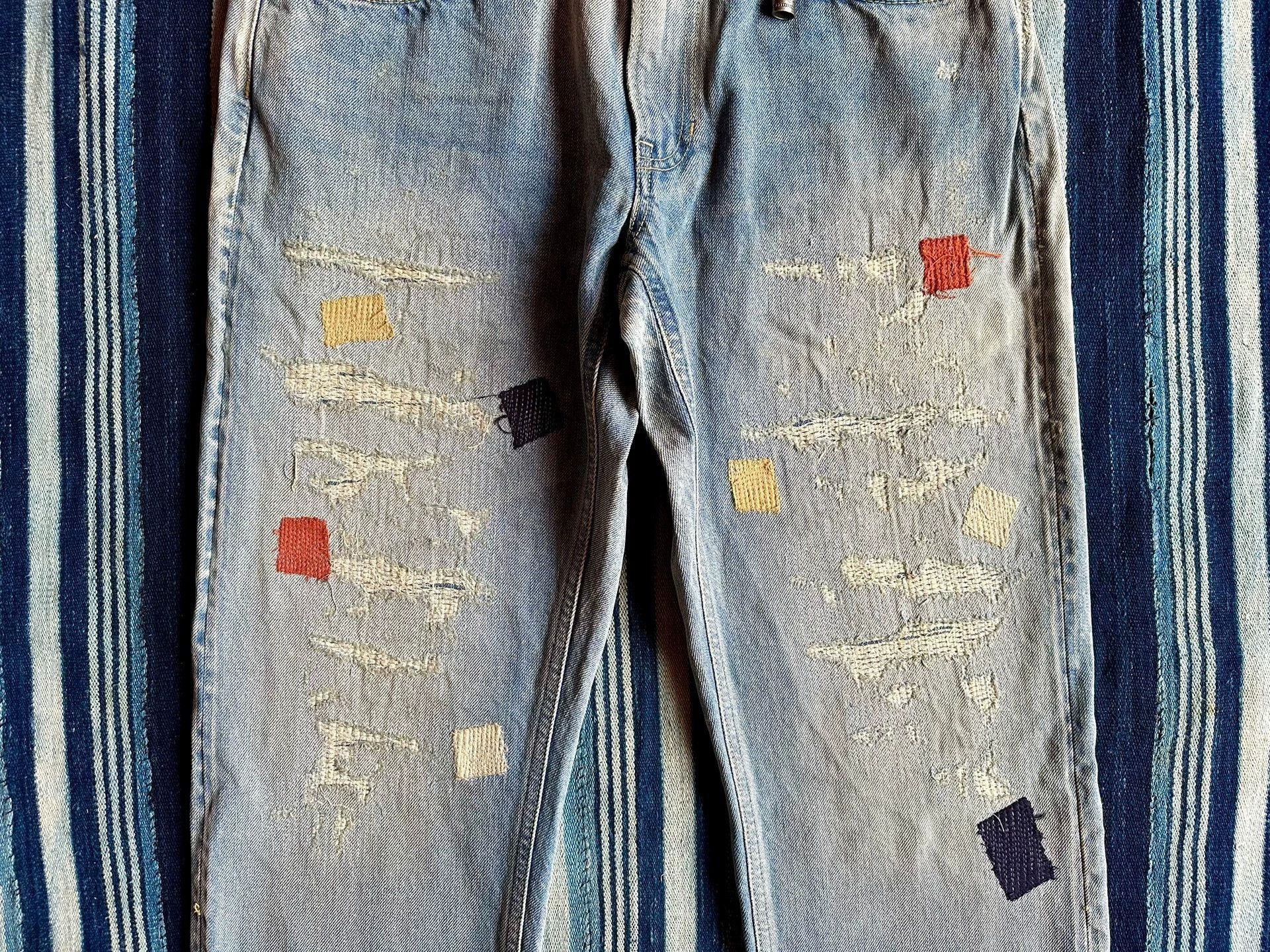 FDMTL Blue Distressed Denim Jeans with Colorful Patches Size 32 Size US 32 / EU 48 - 5 Thumbnail