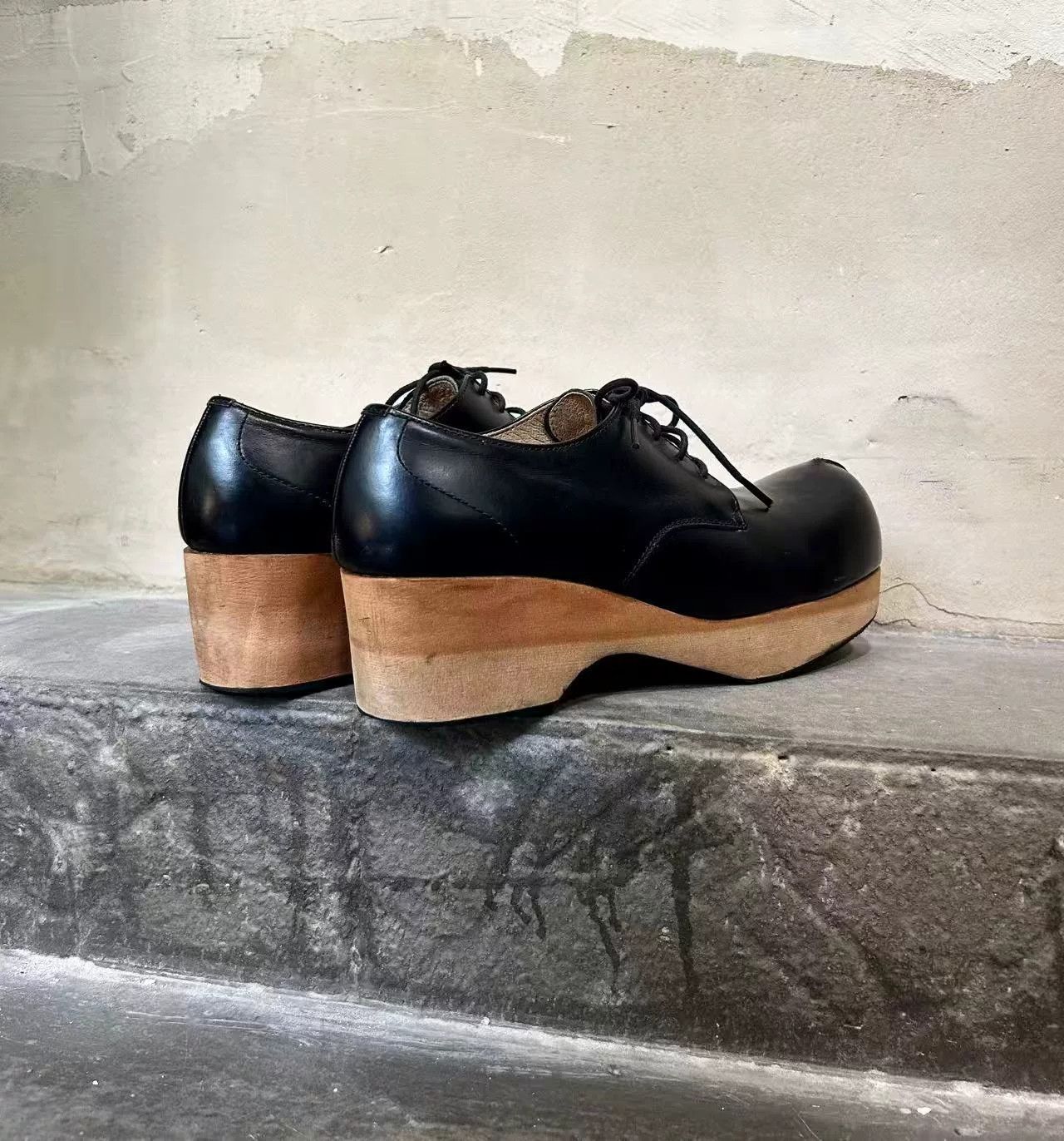 Masaki Matsushima Masaki Matsushima 1994 Wooden Sole Leather Boots Size US 7 / IT 37 - 4 Thumbnail