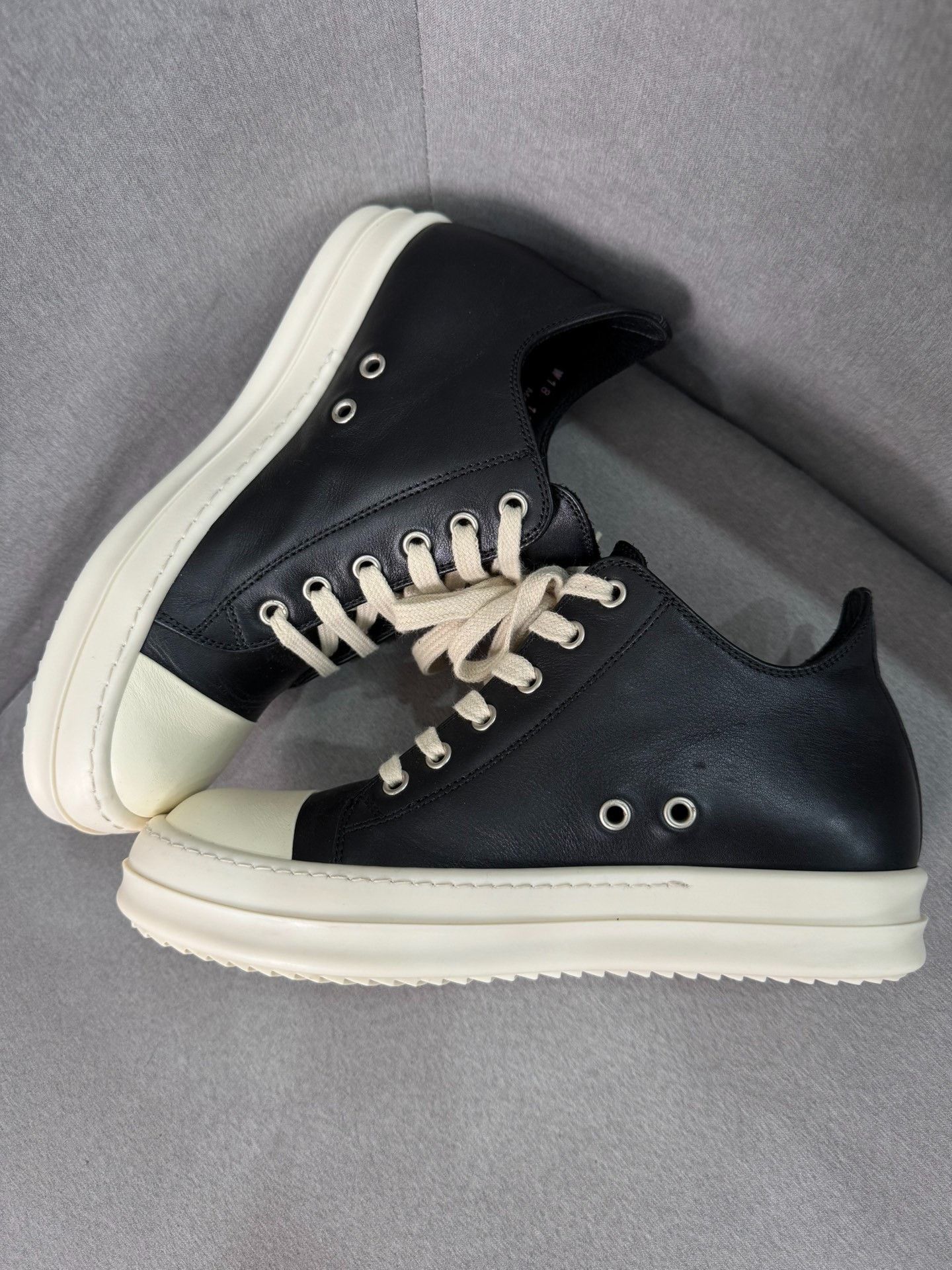 Rick Owens Rick Owens Leather Low-Top Black White Size US 7 / IT 37 - 4 Thumbnail