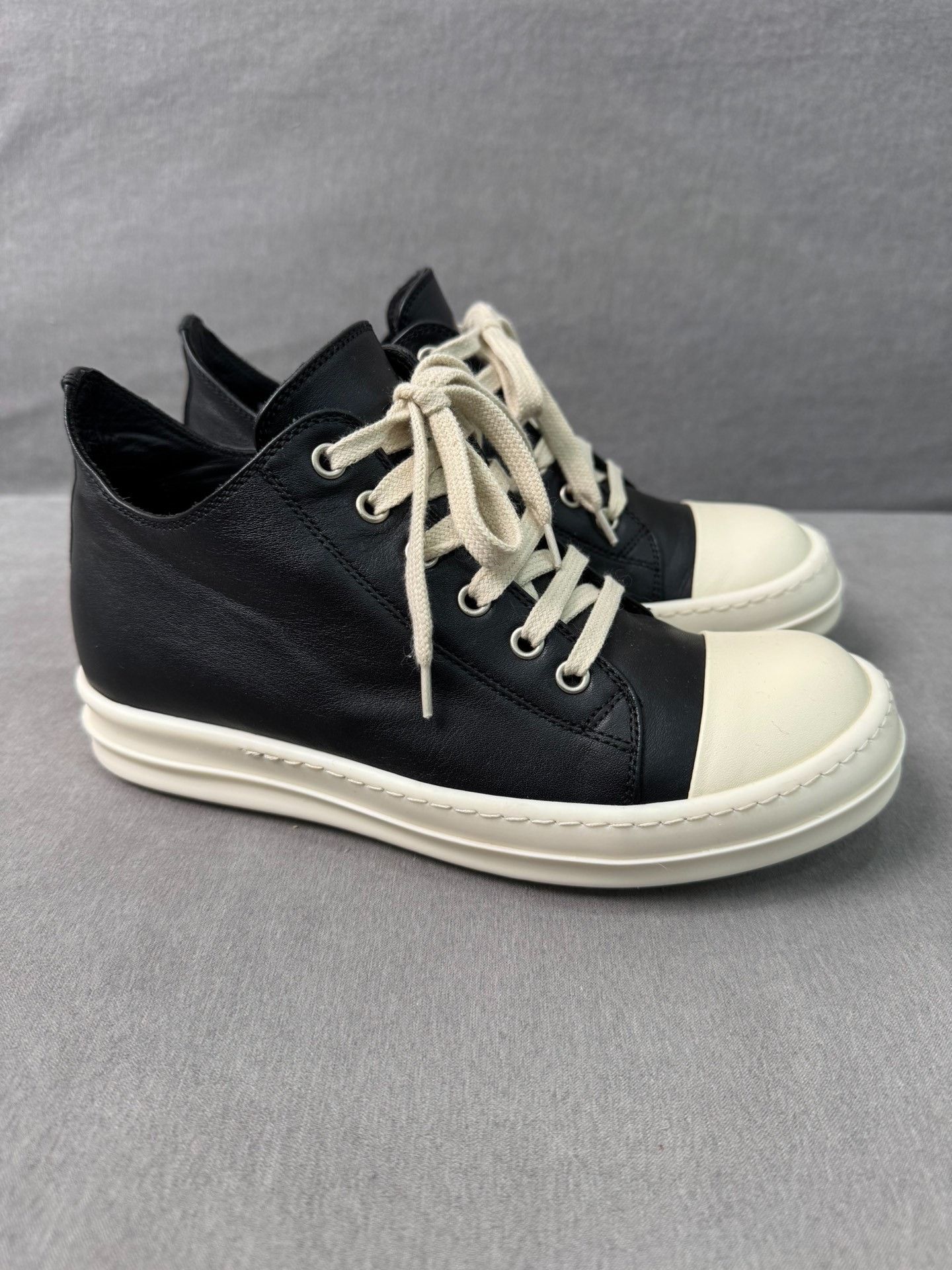 Rick Owens Rick Owens Leather Low-Top Black White Size US 7 / IT 37 - 2 Thumbnail