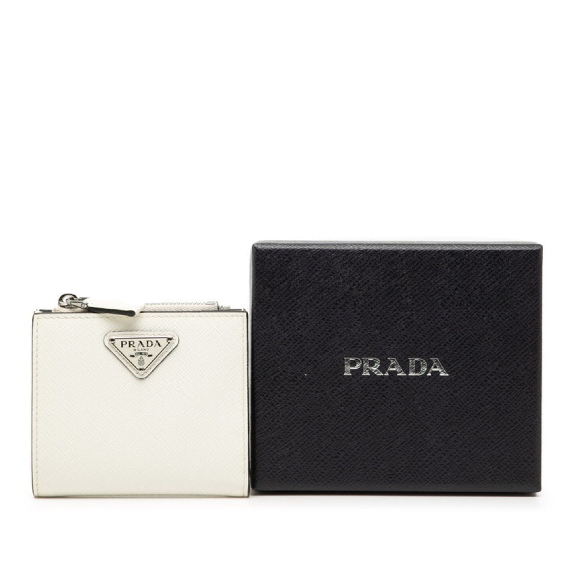 Prada Prada Triangle Logo Bi-fold Wallet Compact 2ML049 White Saffiano Leather Women's PRADA Size ONE SIZE - 7 Thumbnail