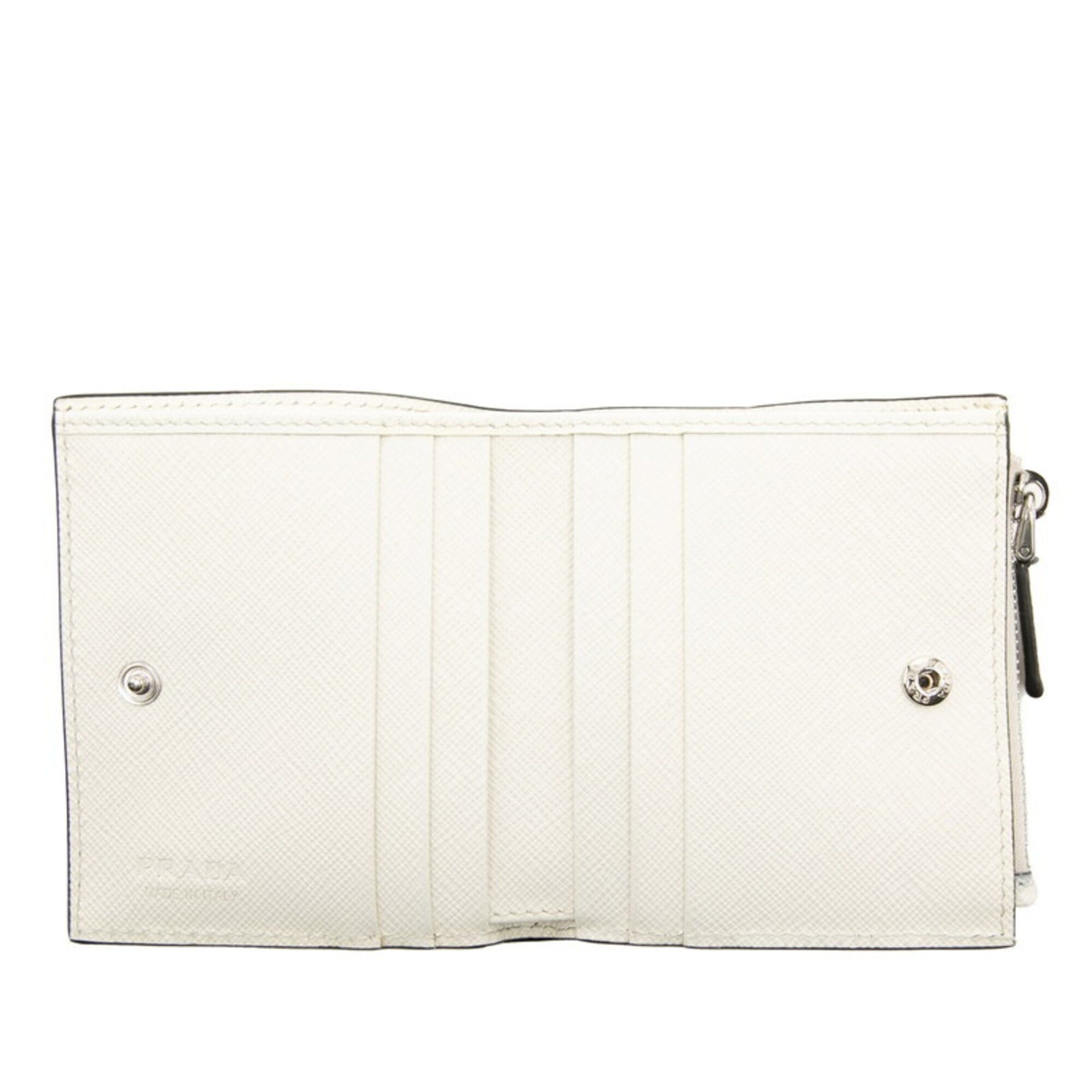 Prada Prada Triangle Logo Bi-fold Wallet Compact 2ML049 White Saffiano Leather Women's PRADA Size ONE SIZE - 4 Thumbnail