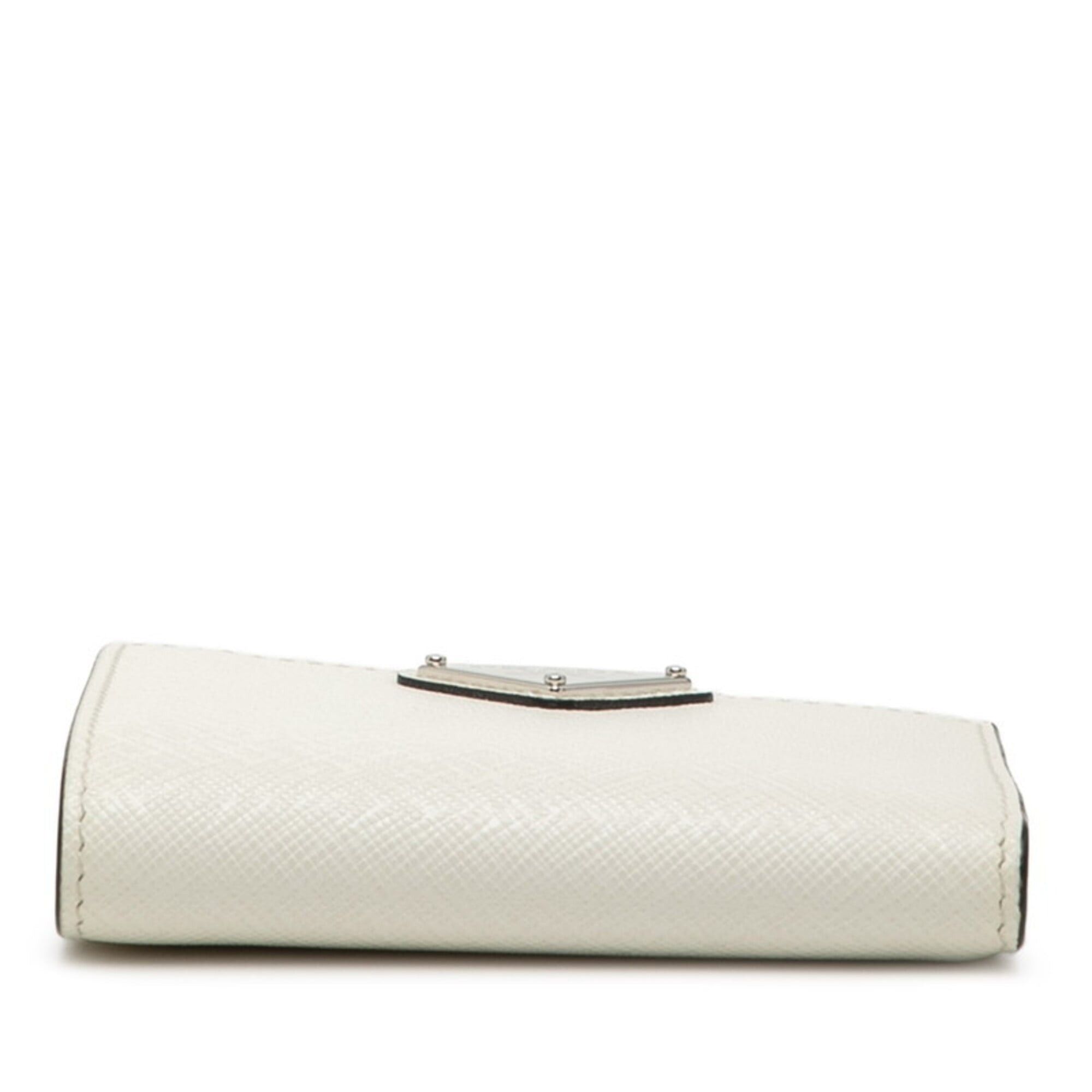 Prada Prada Triangle Logo Bi-fold Wallet Compact 2ML049 White Saffiano Leather Women's PRADA Size ONE SIZE - 3 Thumbnail