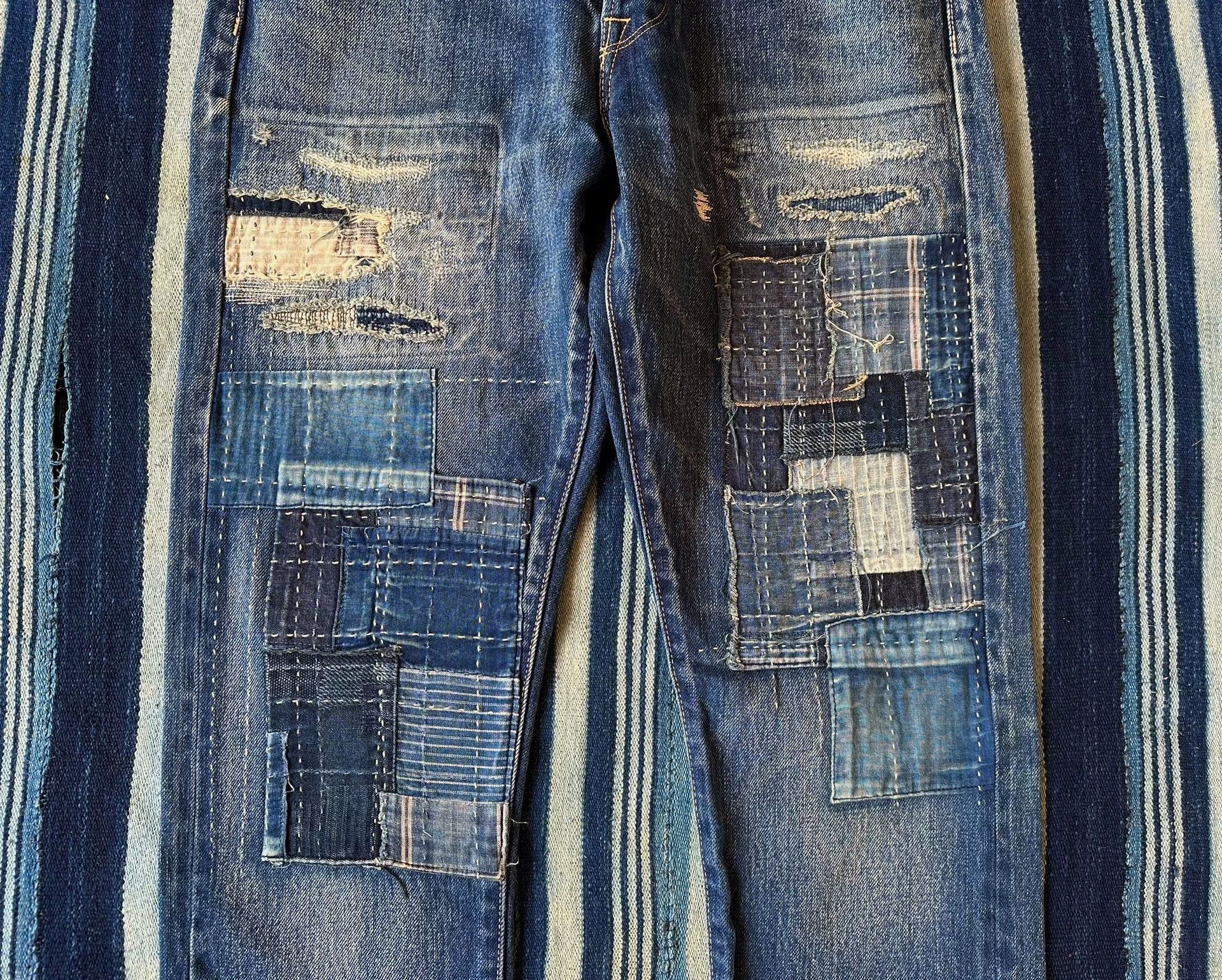 KURO Blue Patchwork Denim Jeans Size 28 Size US 28 / EU 44 - 3 Thumbnail