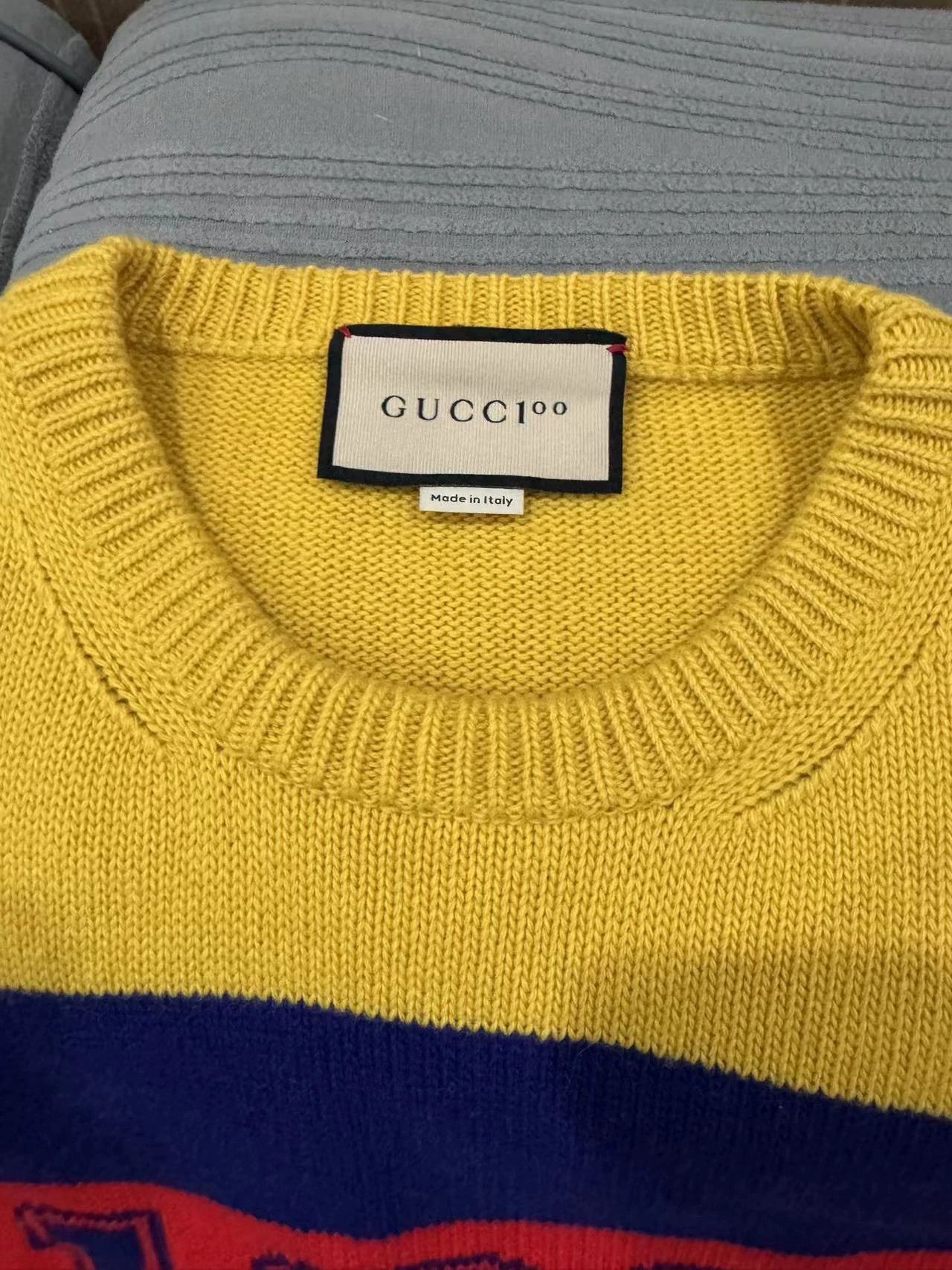 Gucci Yellow Striped Sweater with '100' Design Size S Size US S / EU 44-46 / 1 - 2 Thumbnail