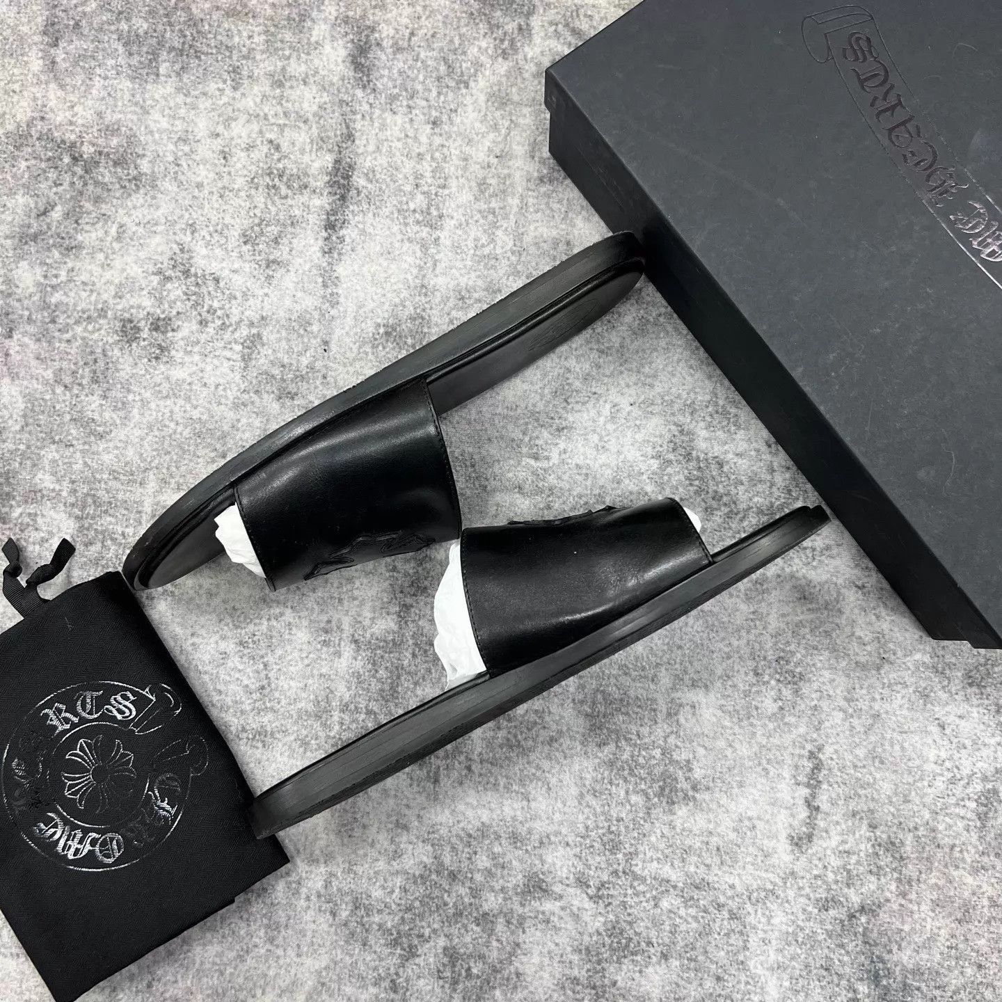 Chrome Hearts Black Leather Slide Sandals with Star Design Size US 12 / EU 45 - 4 Thumbnail
