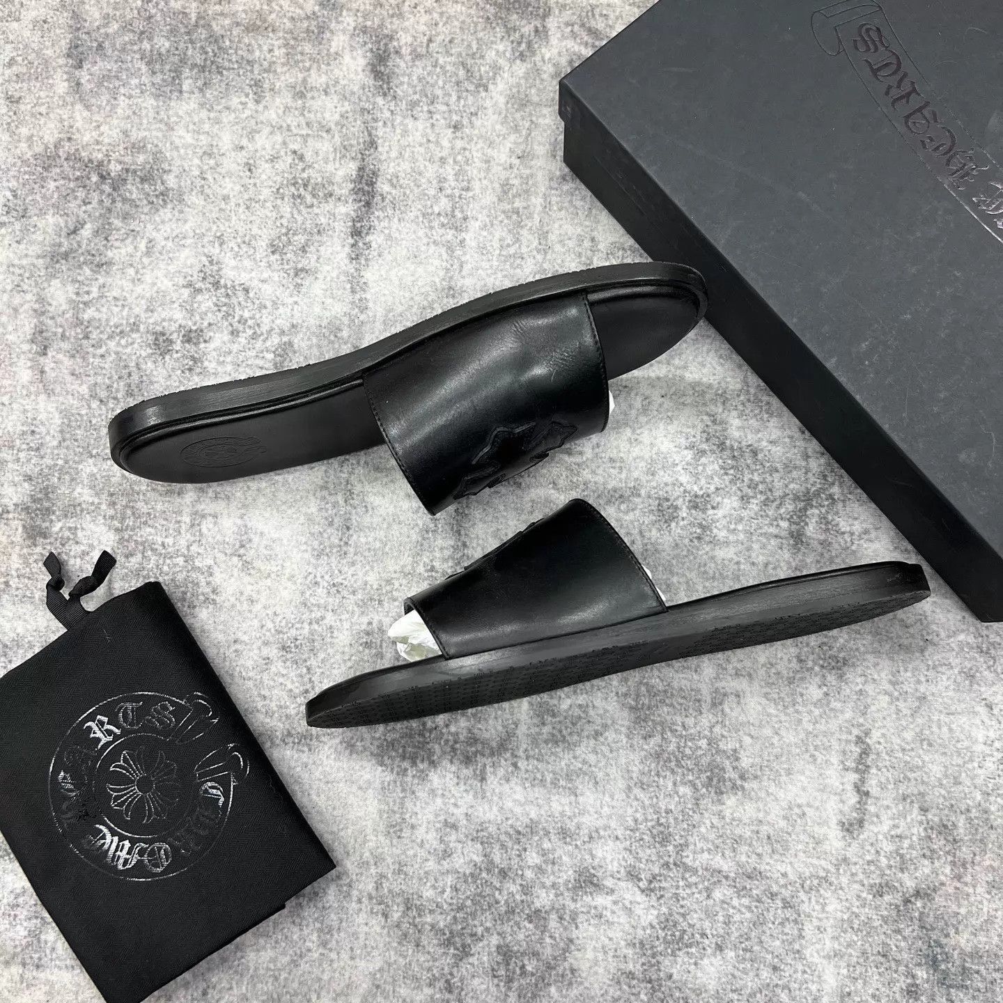Chrome Hearts Black Leather Slide Sandals with Star Design Size US 12 / EU 45 - 3 Thumbnail