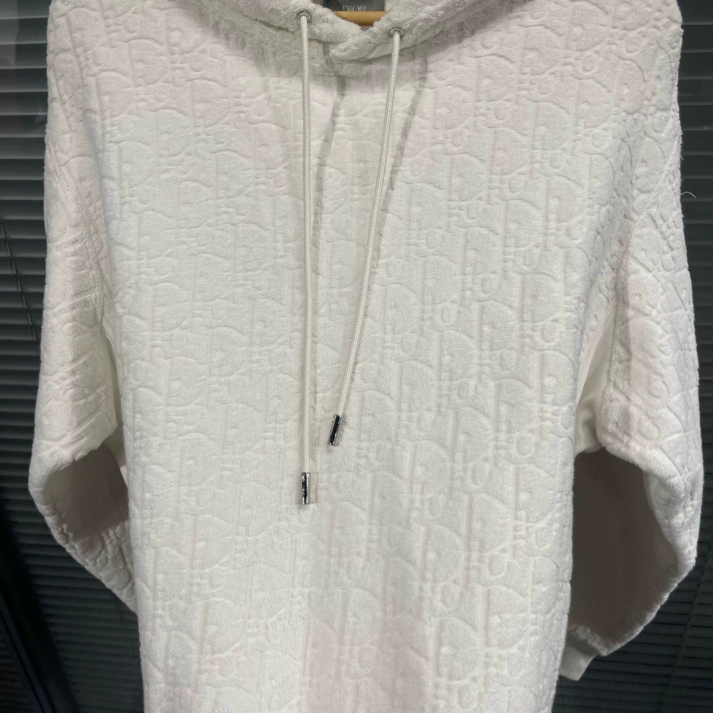 Dior White Textured Hoodie with Drawstring Size US XL / EU 56 / 4 - 5 Thumbnail