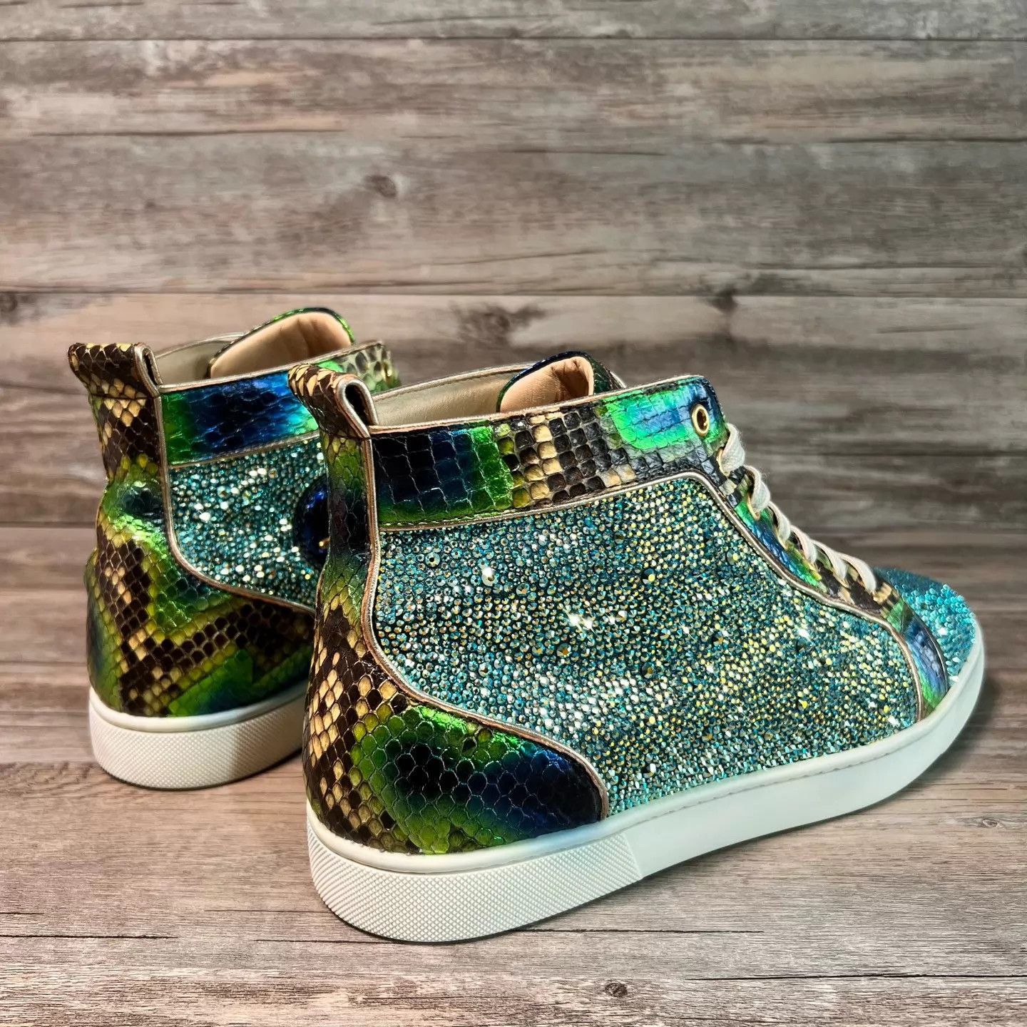 Christian Louboutin Green High-Top Sparkly Embellished Sneakers Size US 10.5 / EU 43-44 - 3 Thumbnail
