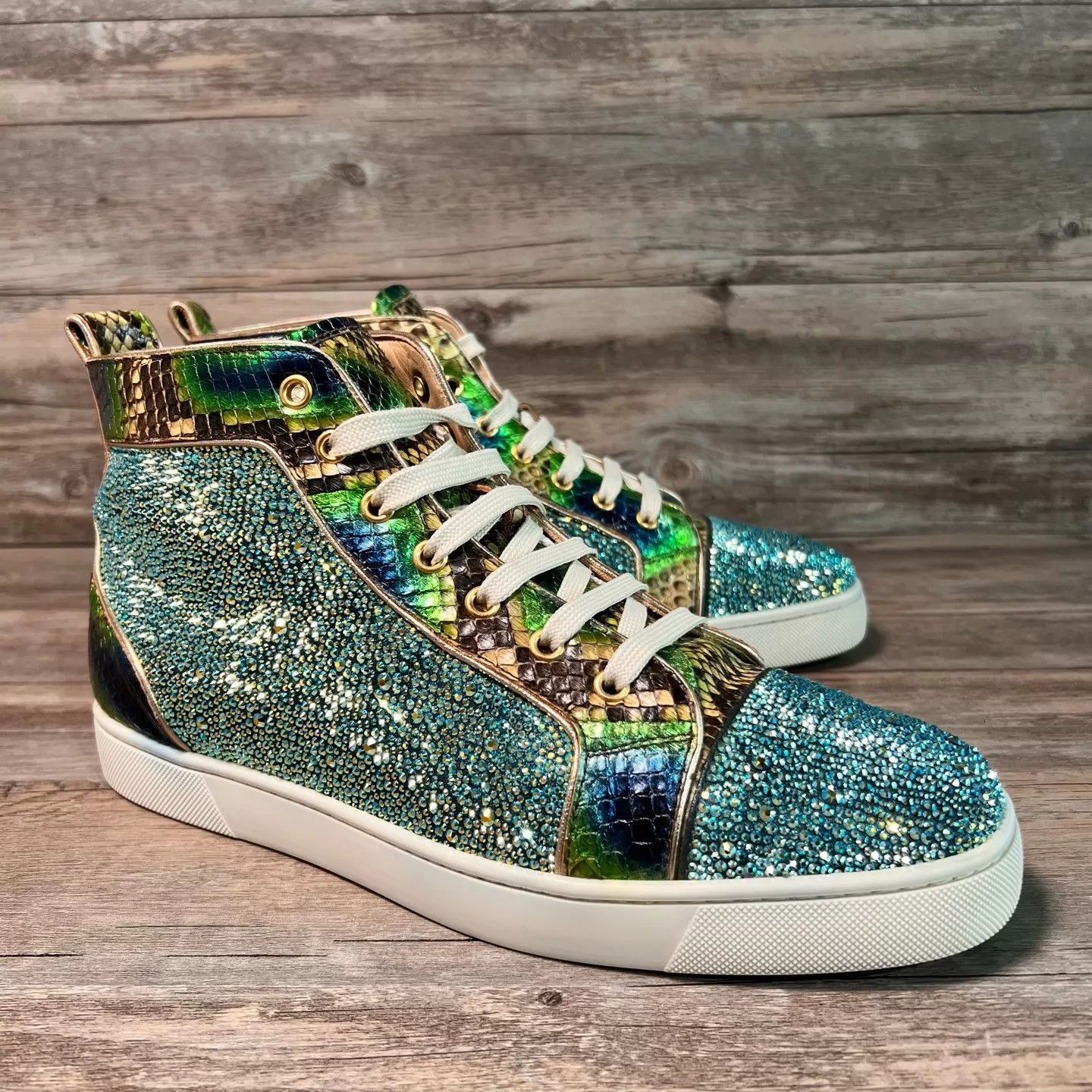 Christian Louboutin Green High-Top Sparkly Embellished Sneakers Size US 10.5 / EU 43-44 - 2 Thumbnail