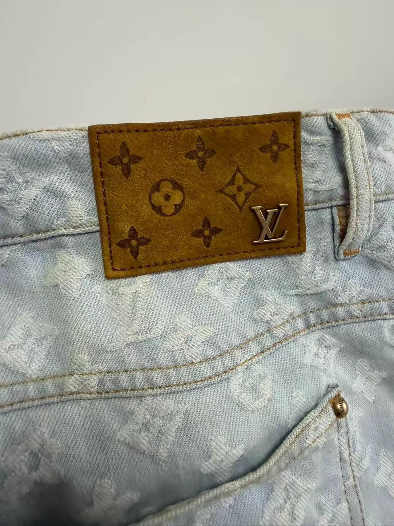 Louis Vuitton Blue Denim Jeans with Patterned Design Size US 31 - 5 Thumbnail