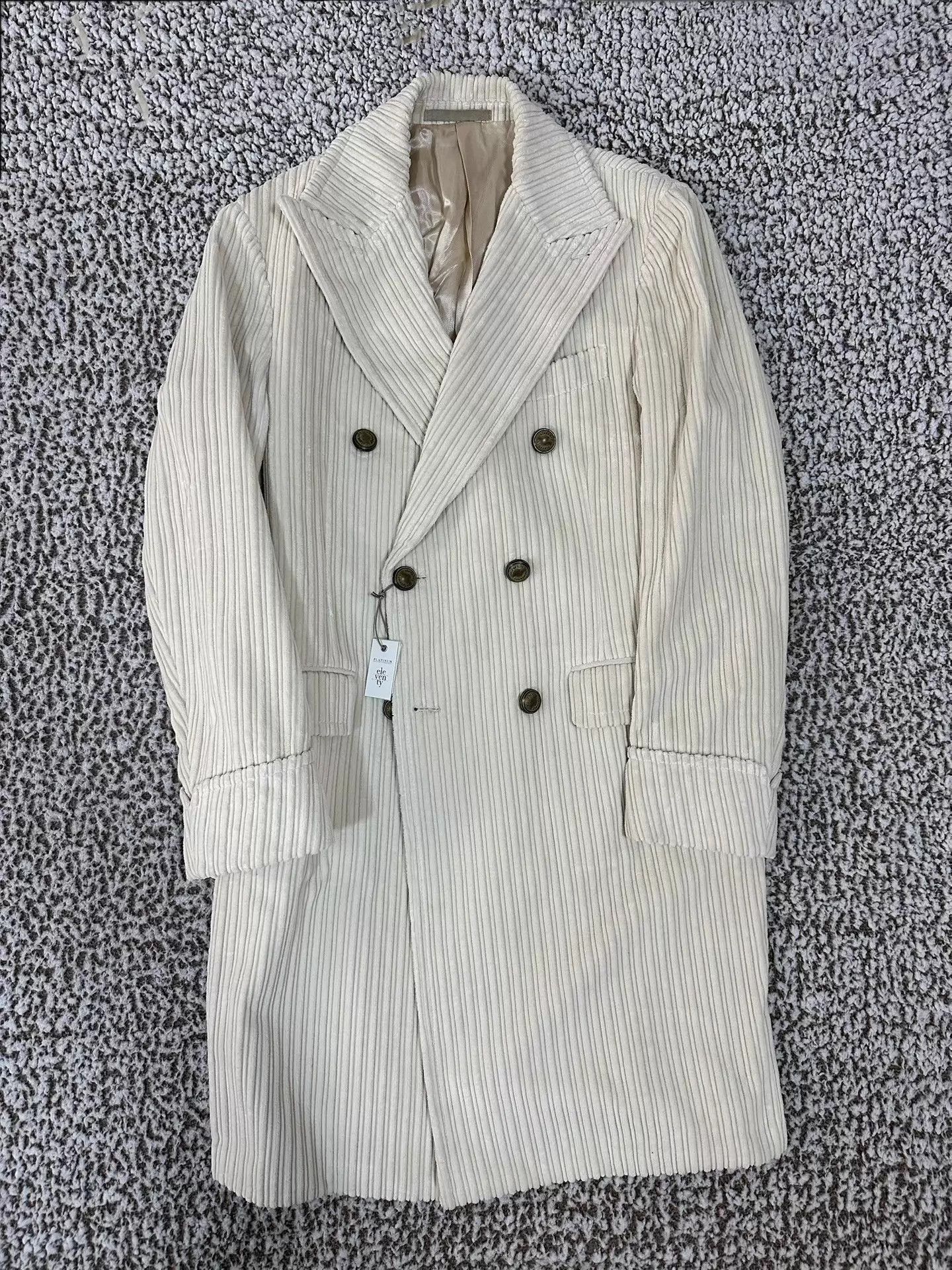 Eleventy Double-Breasted Corduroy Long Coat Size US M / EU 48-50 / 2 - 2 Thumbnail