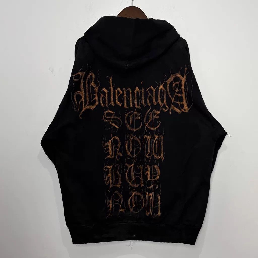 Balenciaga Black Zip-Up Hoodie with Embroidered Sleeve Details Size US M / EU 48-50 / 2 - 2 Thumbnail