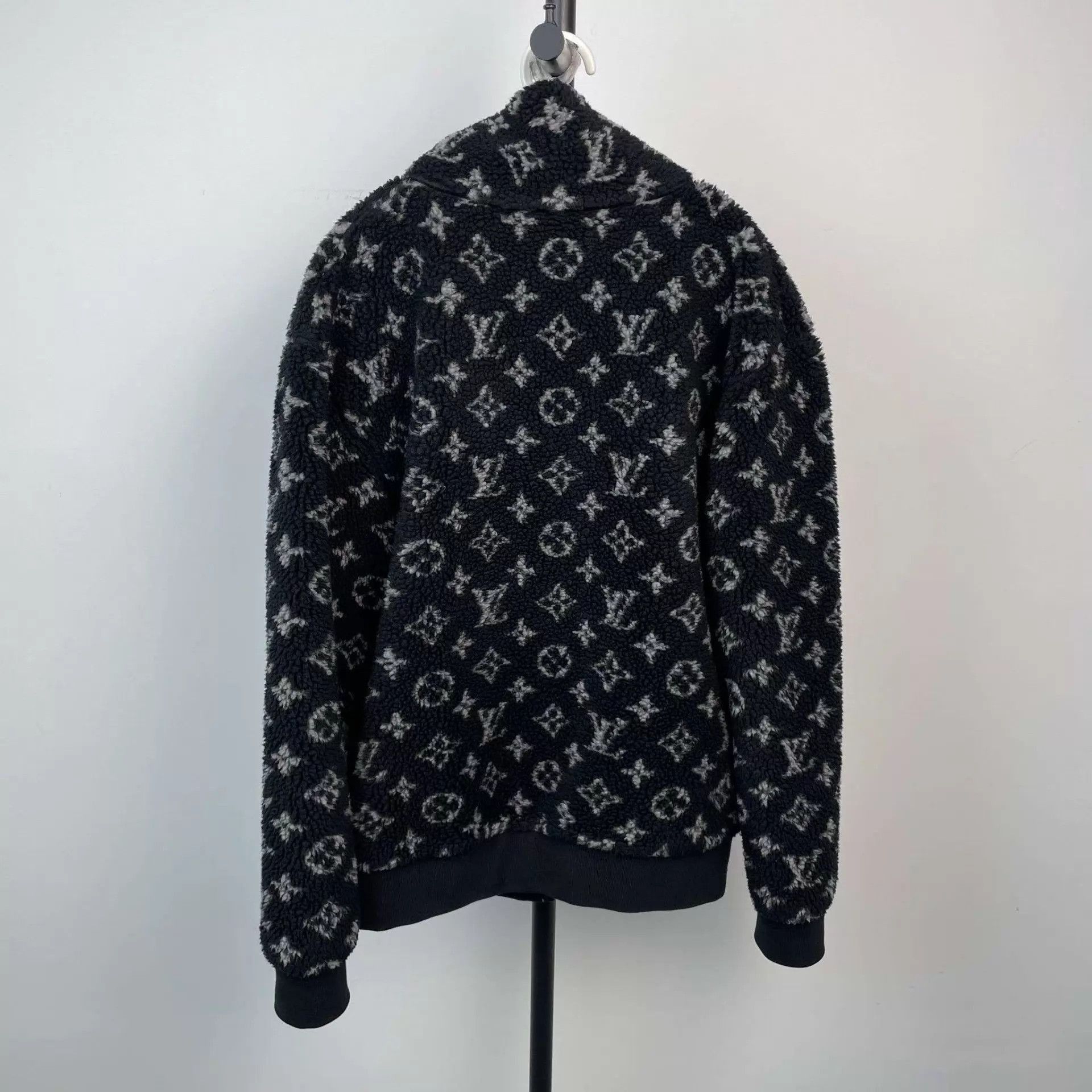 Louis Vuitton Black Patterned Fleece Bomber Jacket XS Size US XS / EU 42 / 0 - 2 Thumbnail