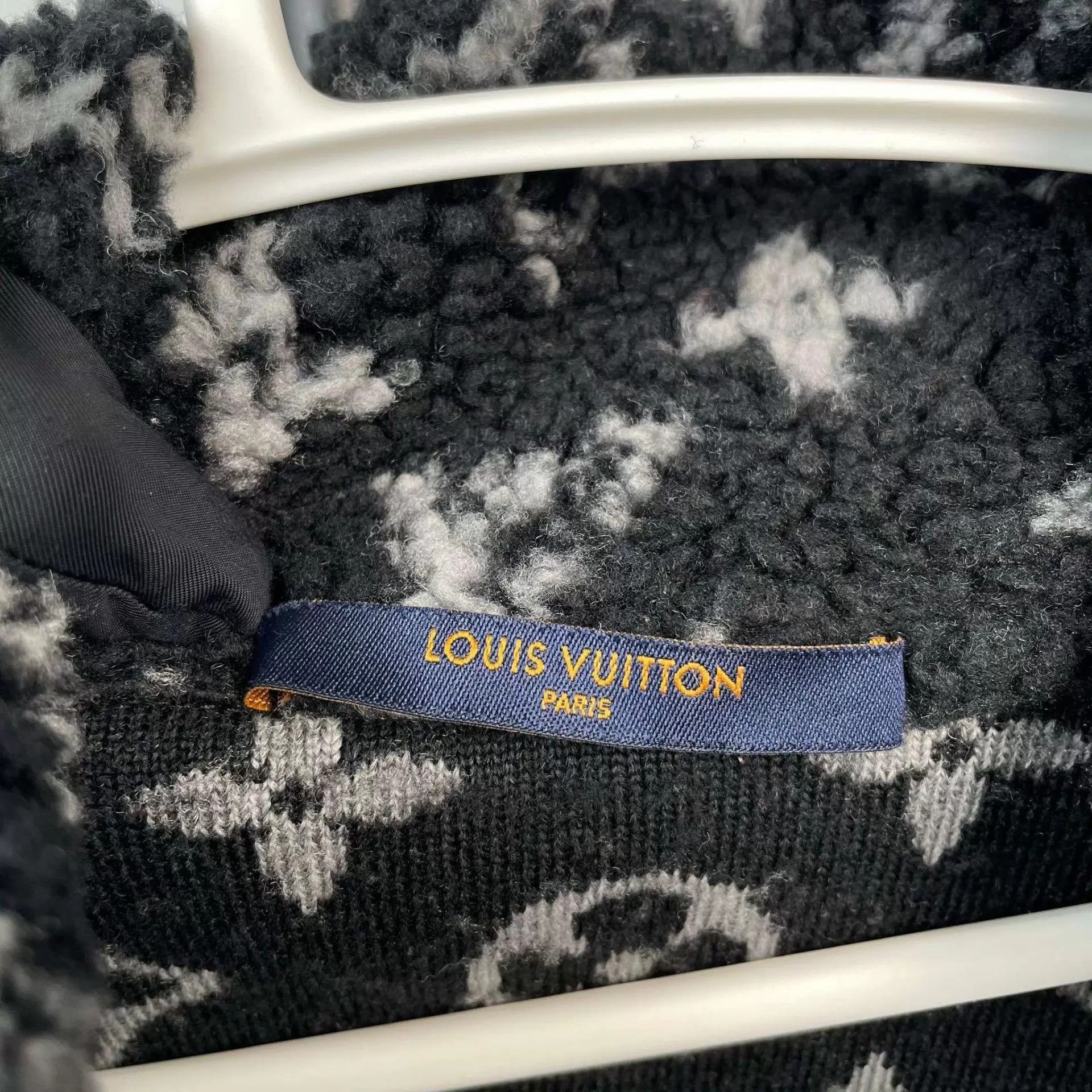Louis Vuitton Black Patterned Fleece Bomber Jacket XS Size US XS / EU 42 / 0 - 3 Thumbnail