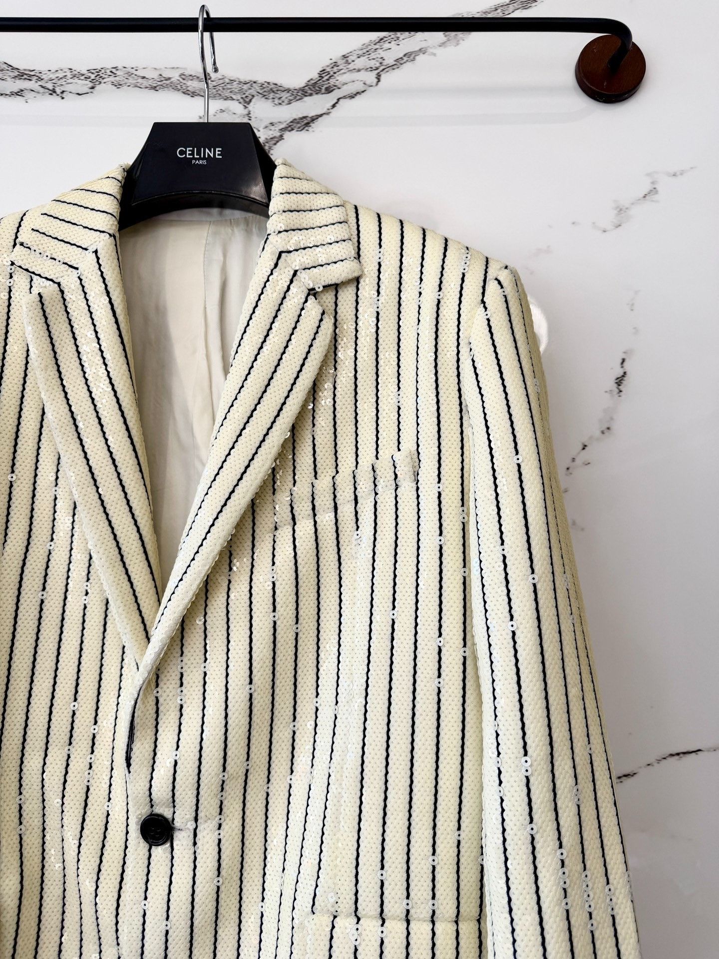 Celine Celine 19SS Runway White Scales Striped Blazer Size US S / EU 44-46 / 1 - 2 Thumbnail
