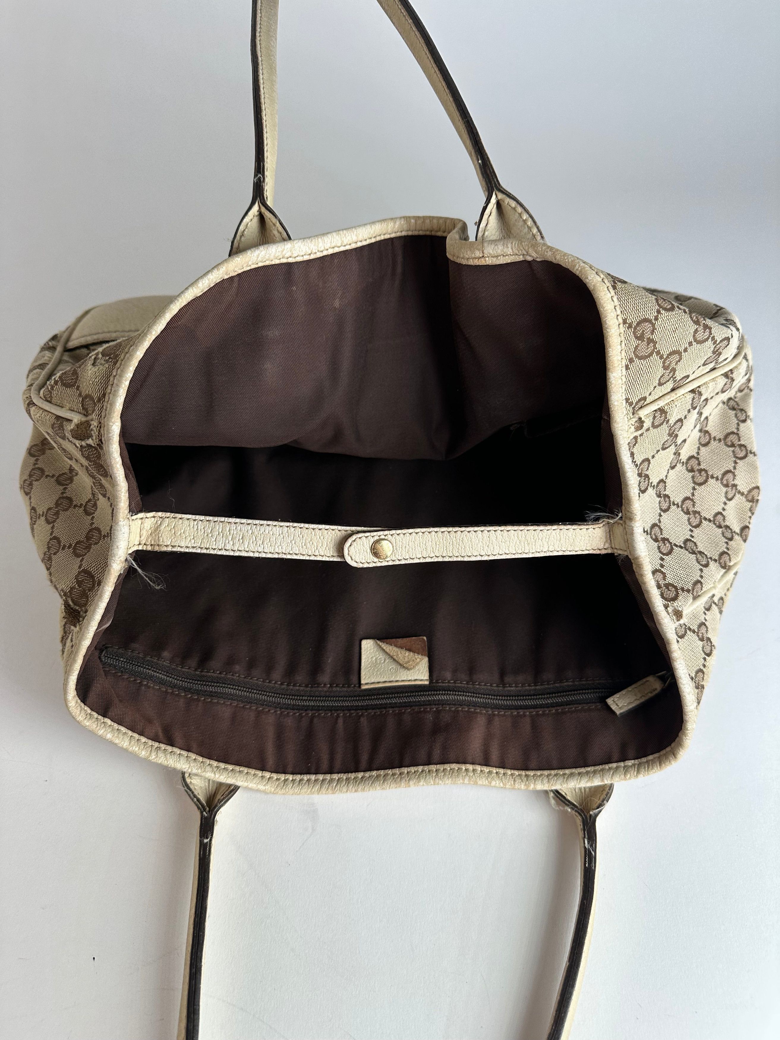 Gucci Vintage Monogram Canvas Leather Handbag Beige Brown Size ONE SIZE - 4 Thumbnail