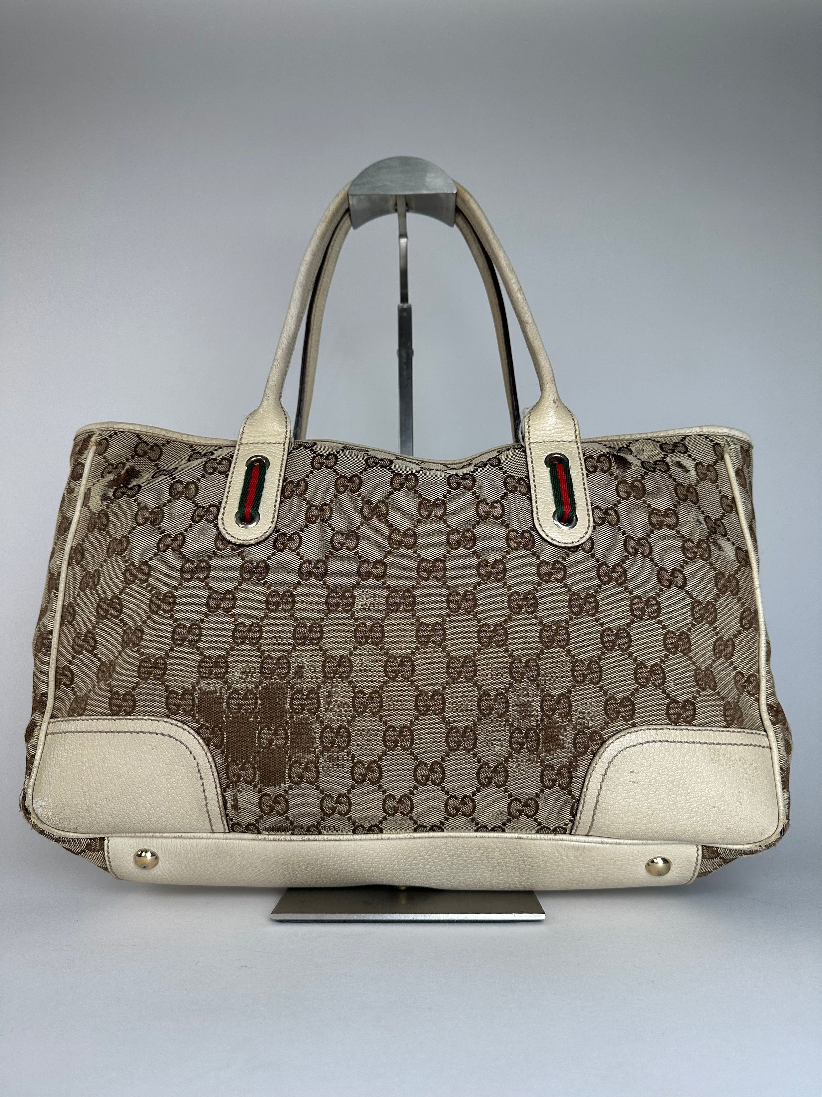 Gucci Vintage Monogram Canvas Leather Handbag Beige Brown Size ONE SIZE - 2 Thumbnail