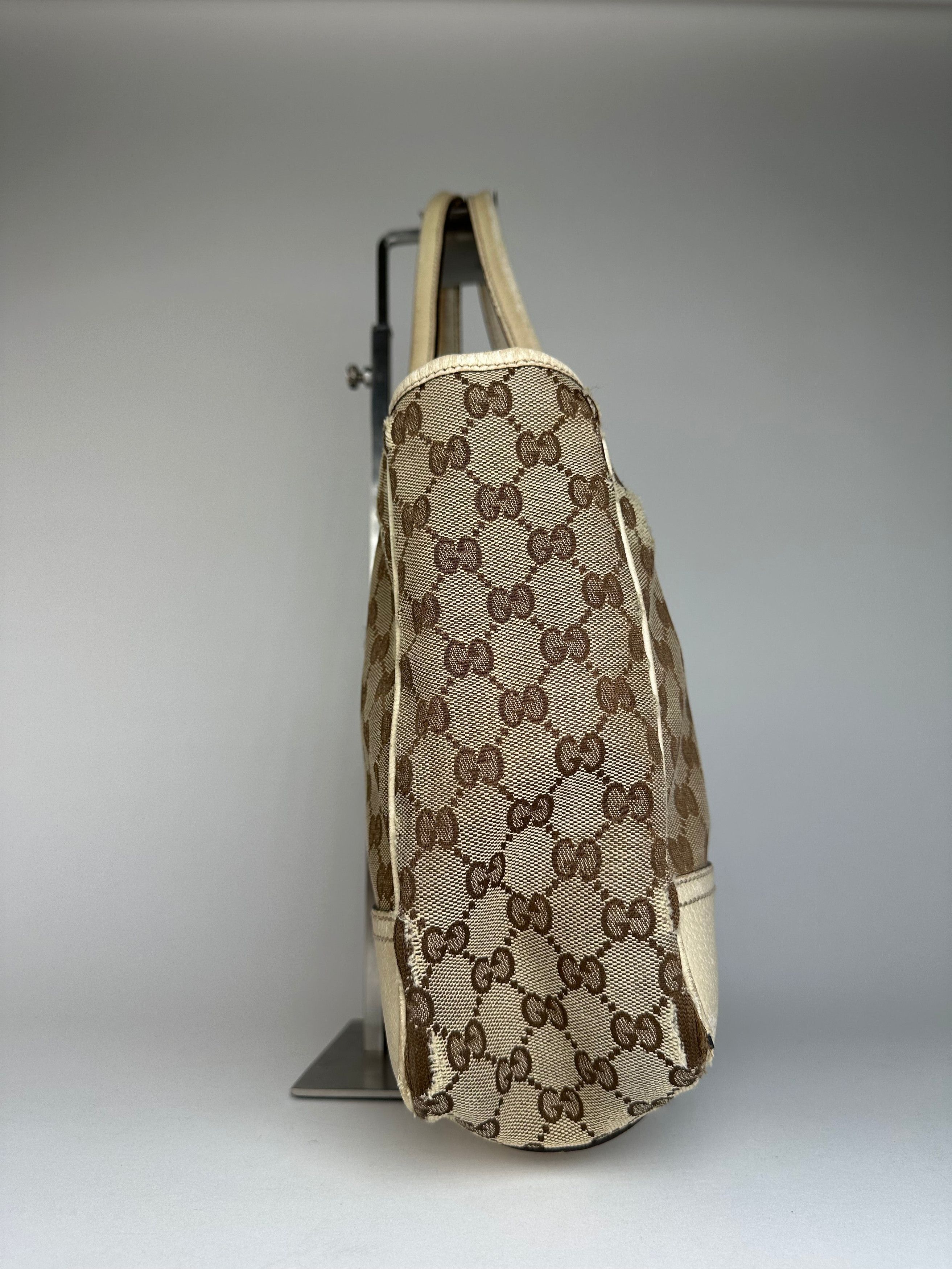 Gucci Vintage Monogram Canvas Leather Handbag Beige Brown Size ONE SIZE - 3 Thumbnail
